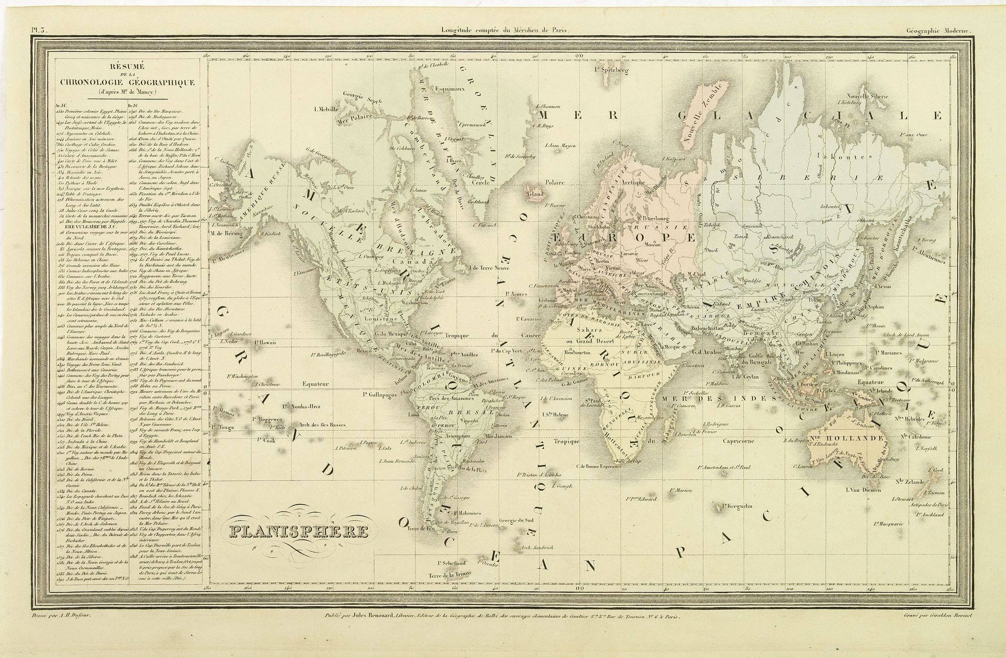 DUFOUR, A.H., Mappe-Monde., antique map, old maps