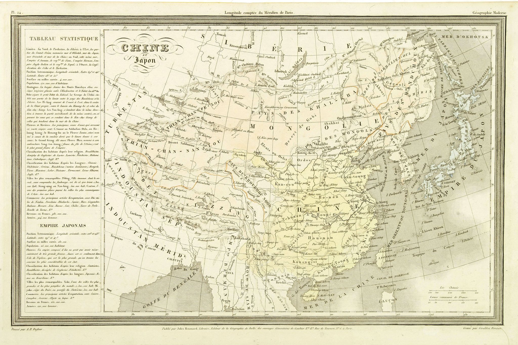DUFOUR, A.H., Chine et Japon., antique map, old maps