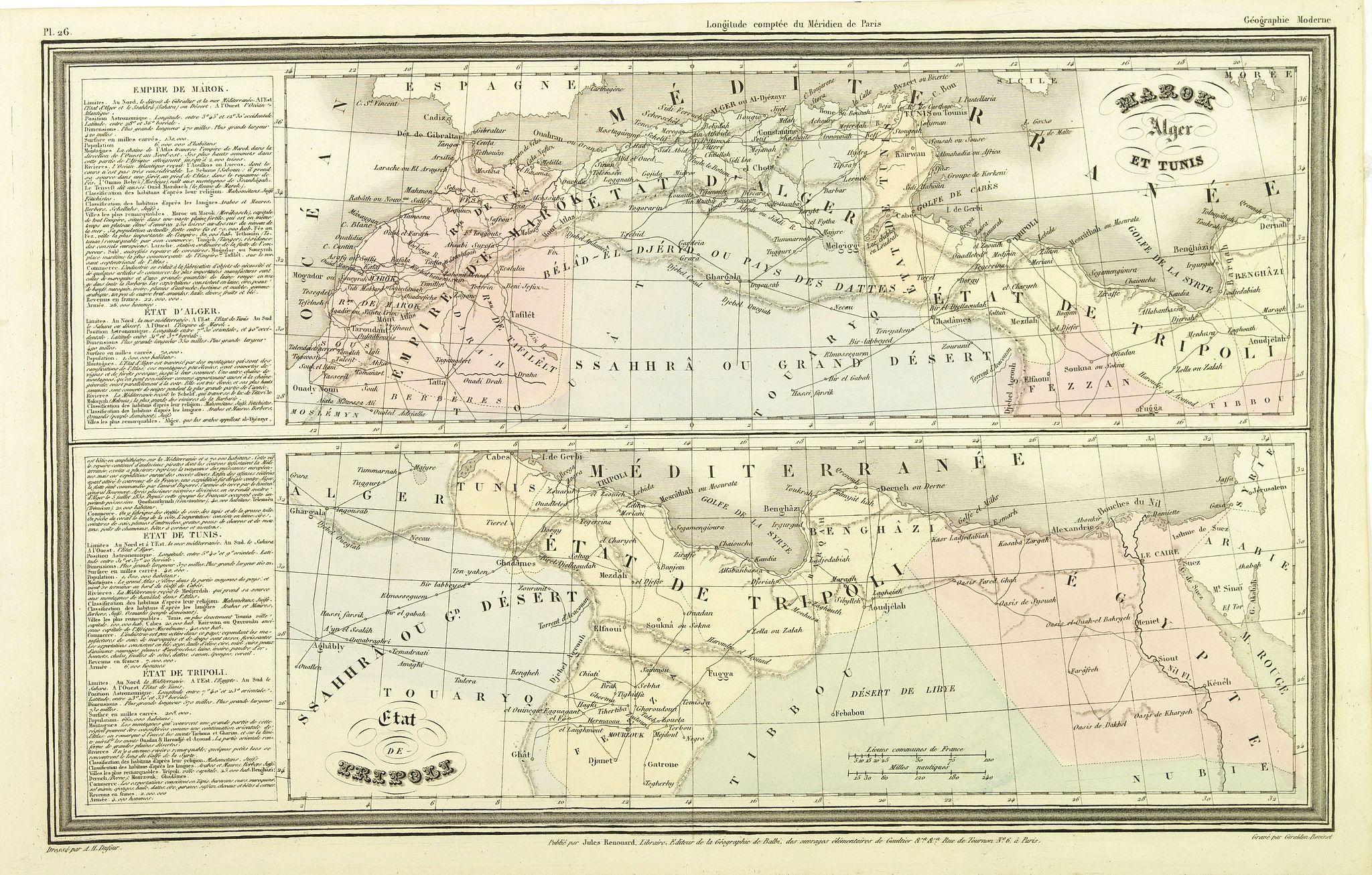 DUFOUR, A.H., Marok Alger et Tunis. / Etat de Tripoli., antique map, old maps