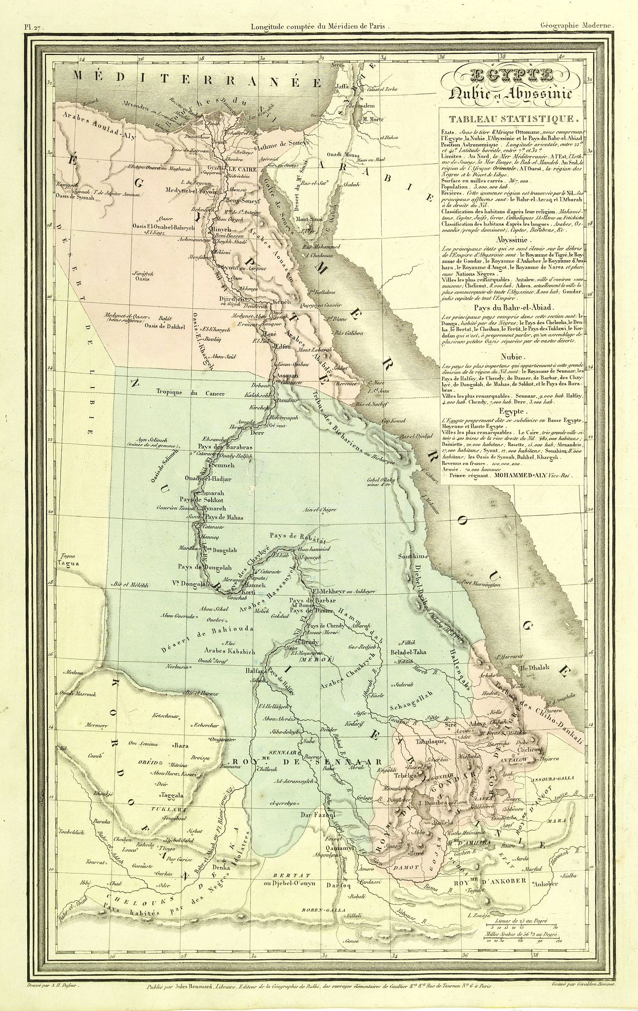 DUFOUR, A.H., Egypte Nubie et Abyssinie., antique map, old maps