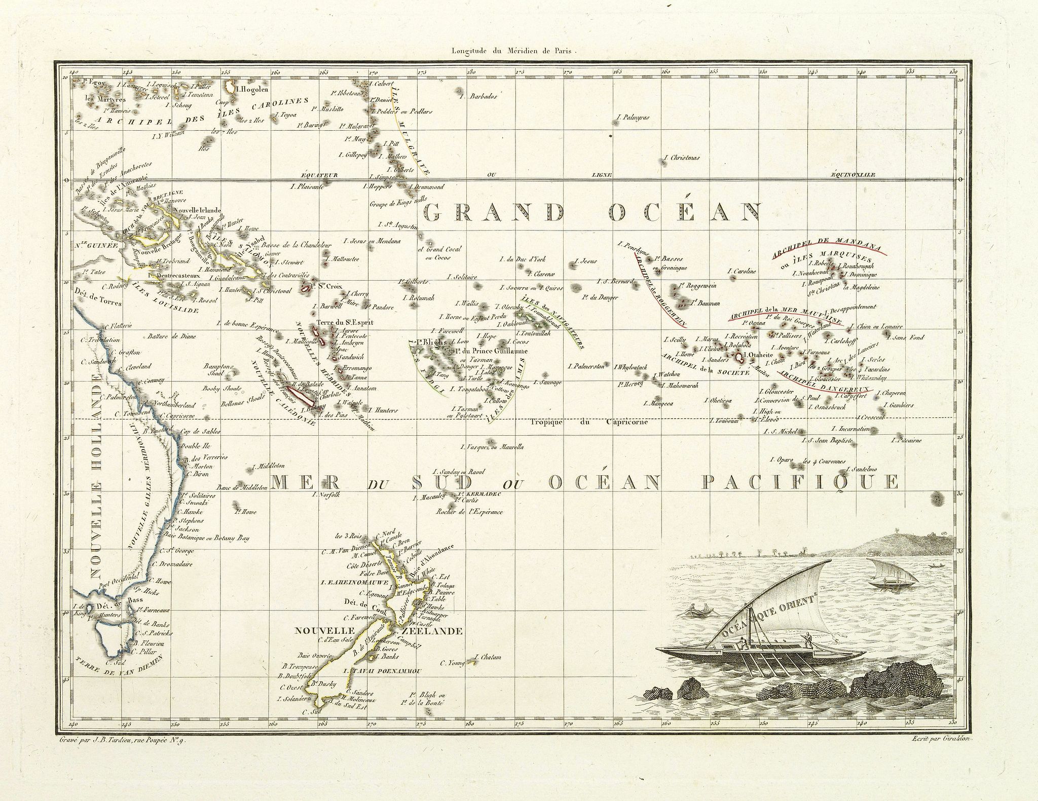 TARDIEU, J-B., Océanique orient., antique map, old maps