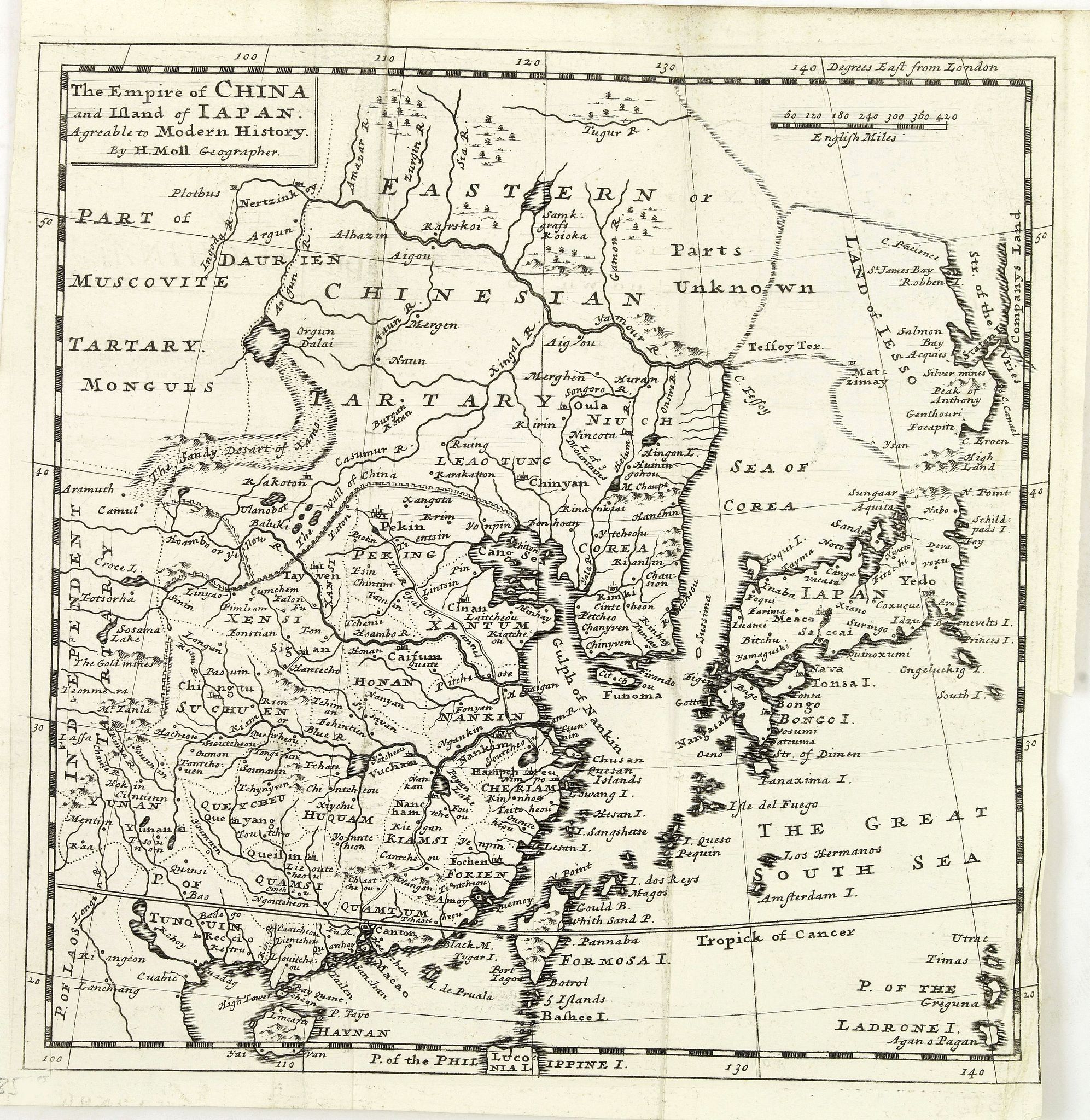 MOLL, H., The empire of china and island of Japan., antique map, old maps