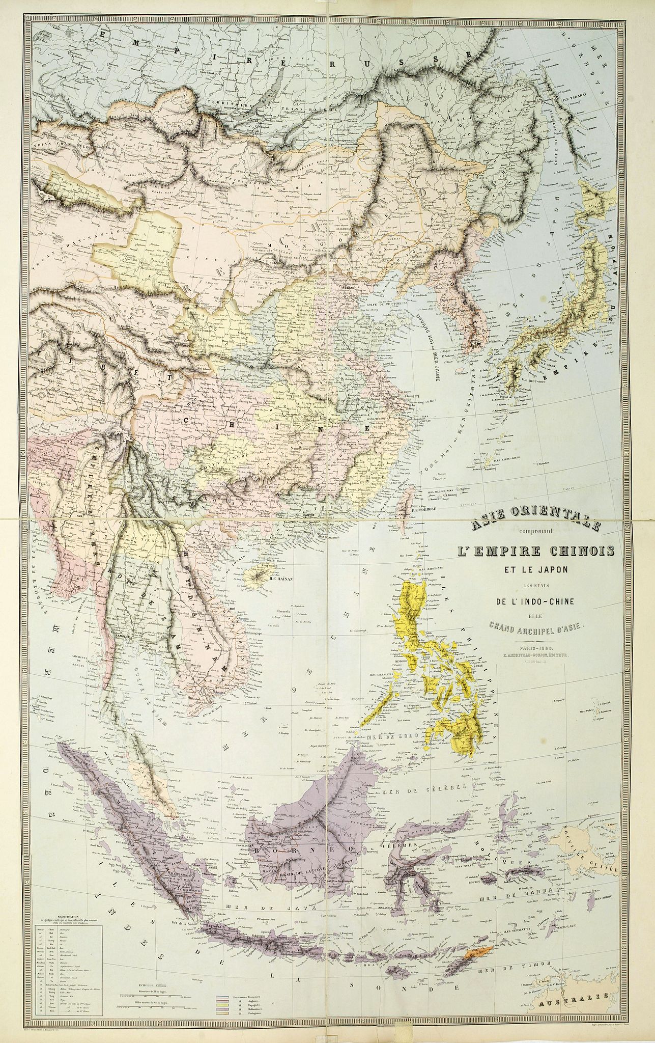 ANDRIVEAU-GOUJON, J., ASIE ORIENTALE comprenant L'EMPIRE CHINOIS ET LE JAPON, antique map, old maps