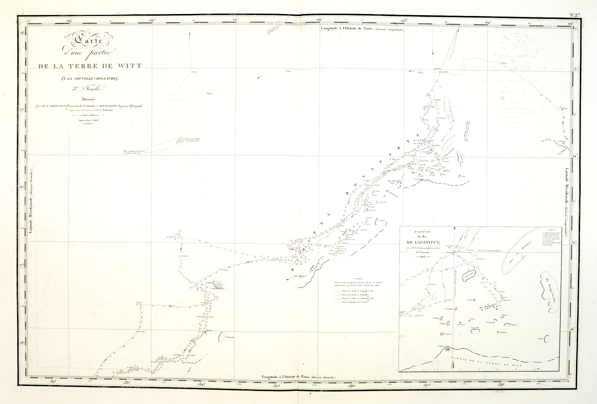 FREYCINET, L., Carte d'une partie de la terre de Witt (à la nouvelle-Hollande) 3ème feuille. . ., antique map, old maps