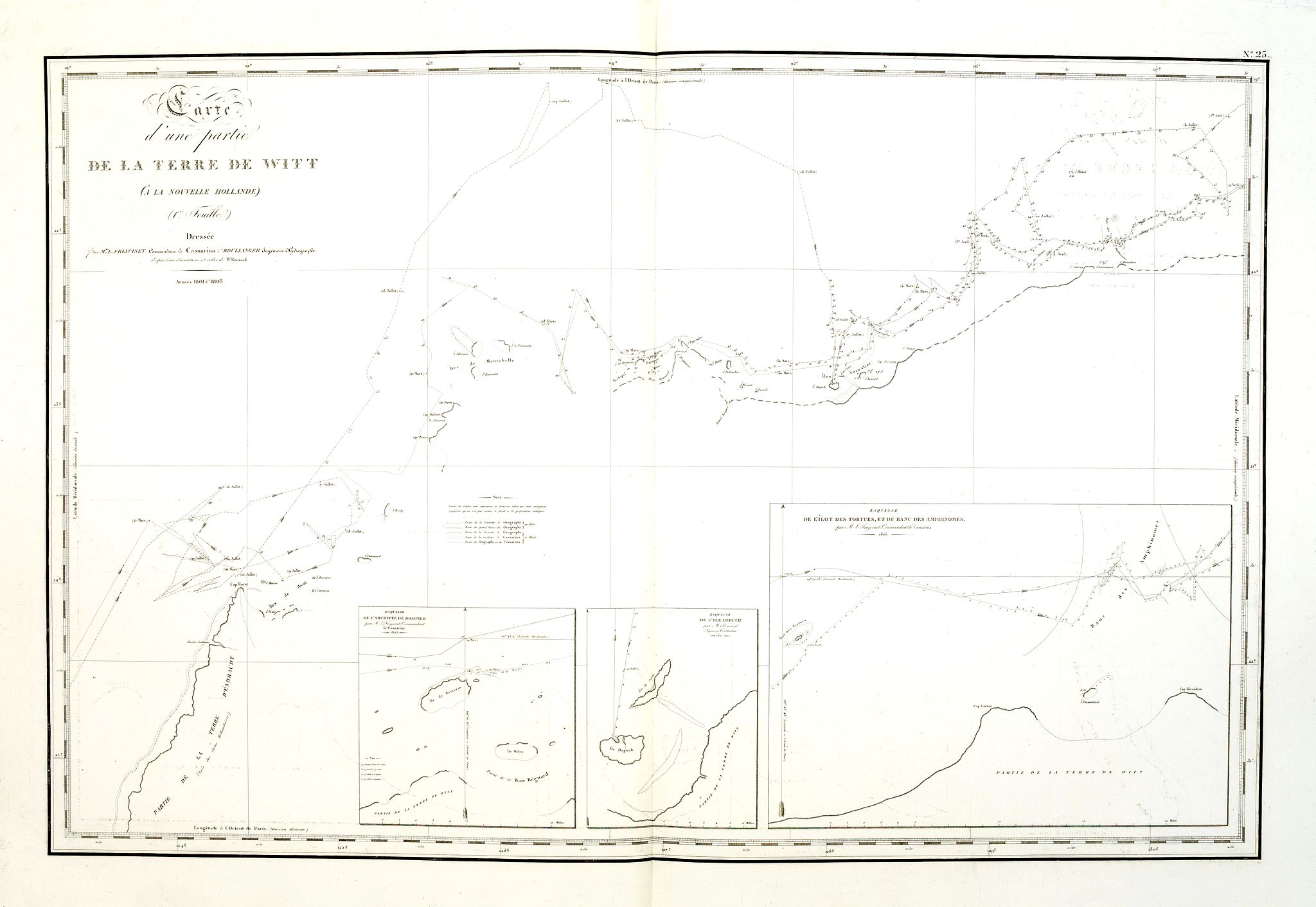 FREYCINET, L., Carte d'une partie de la terre de Witt (à la nouvelle Hollande) 1ère feuille., antique map, old maps
