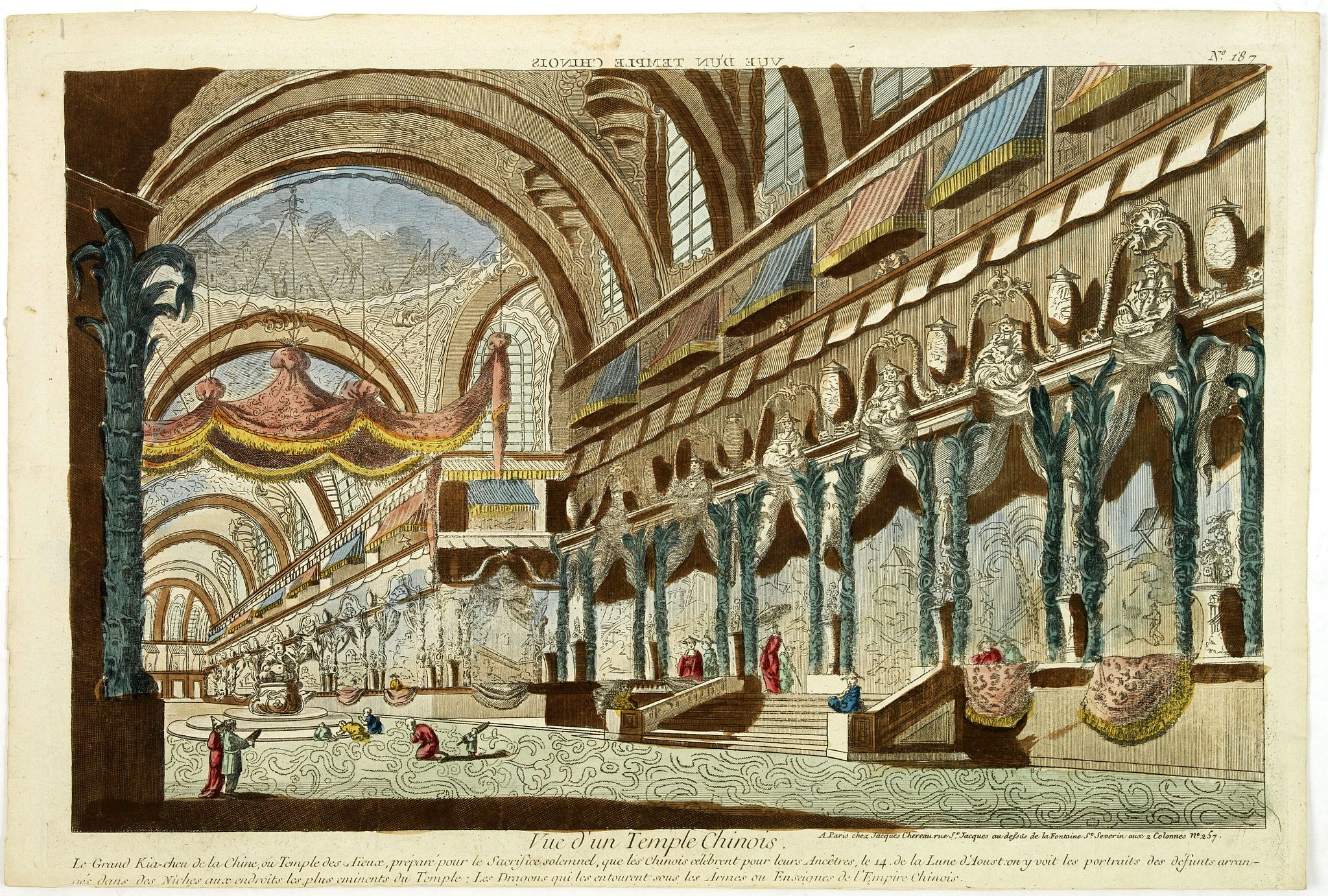 CHEREAU, J., Vue d'un Temple Chinois., antique map, old maps