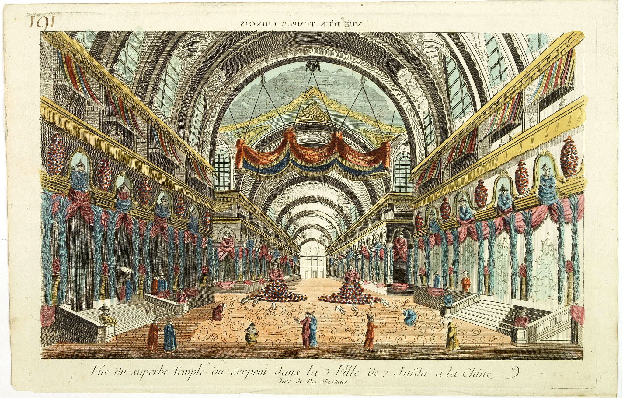 ANONYMOUS, Vue du superbe Temple du Serpent dans la Ville de Juida a la Chine., antique map, old maps