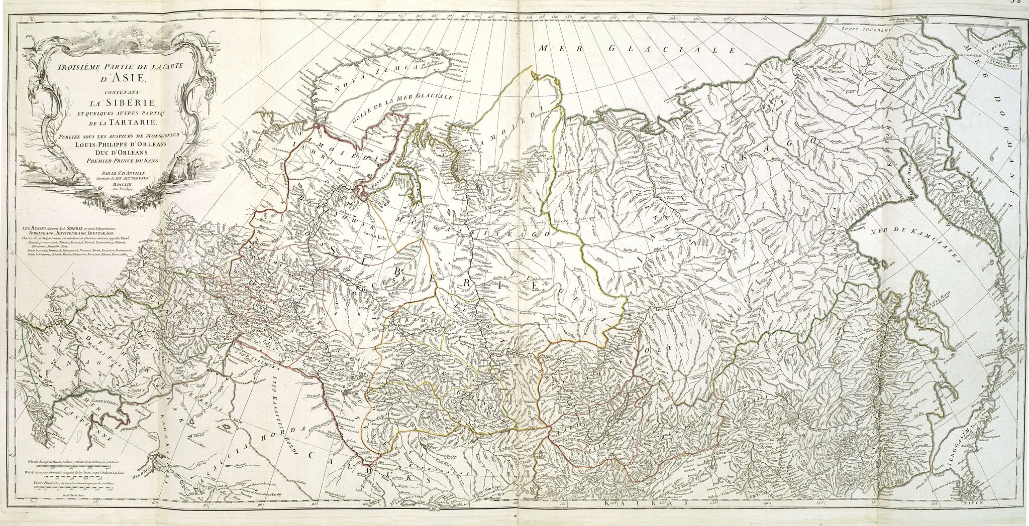 ANVILLE, J.B.D', Troisième partie de la carte d'Asie, contenant la Sibérie, et quelques autres parties de la Tartarie. . ., antique map, old maps