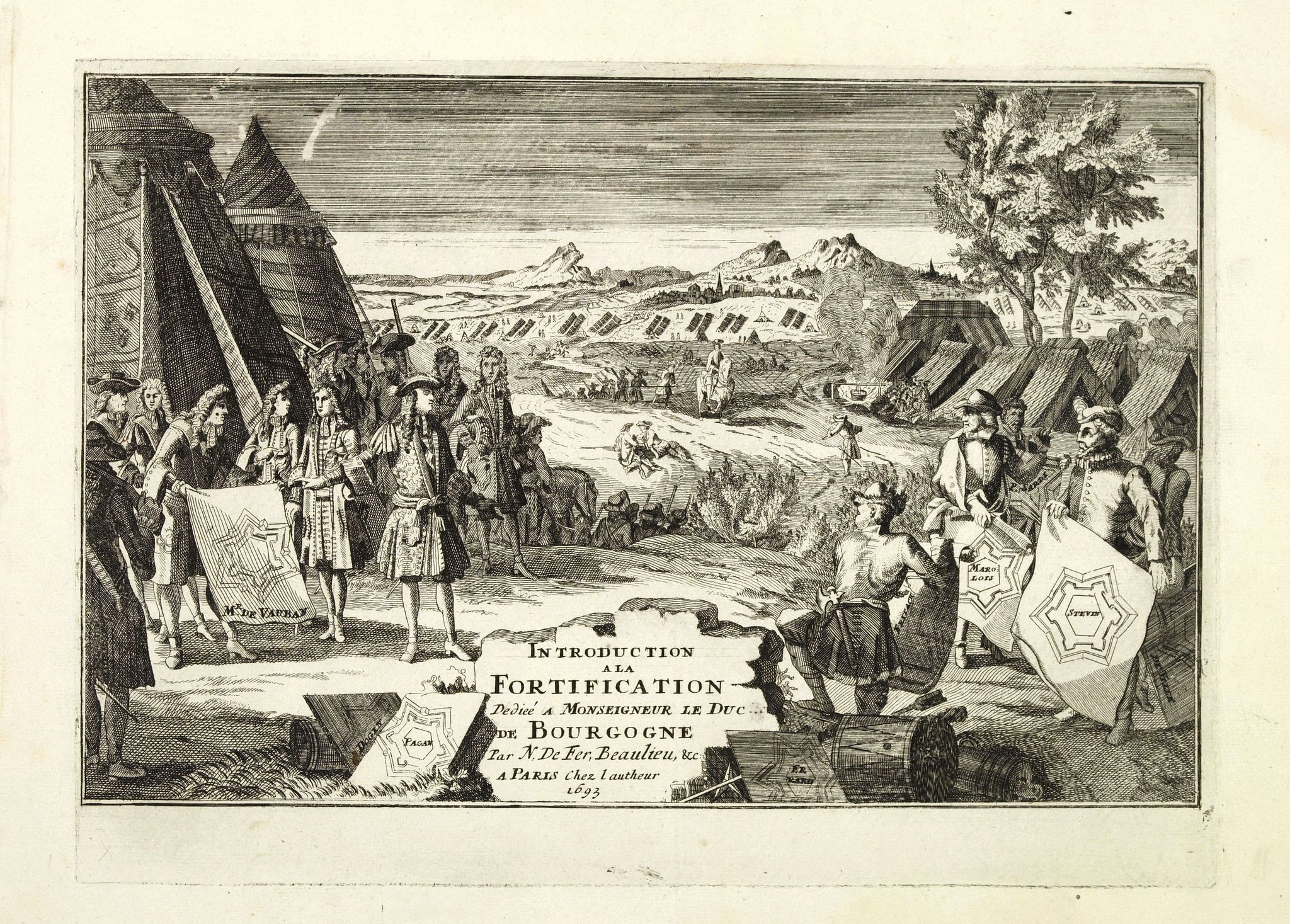 FER, N de / MORTIER, P., (Title page) Introduction a la Fortification. . ., antique map, old maps