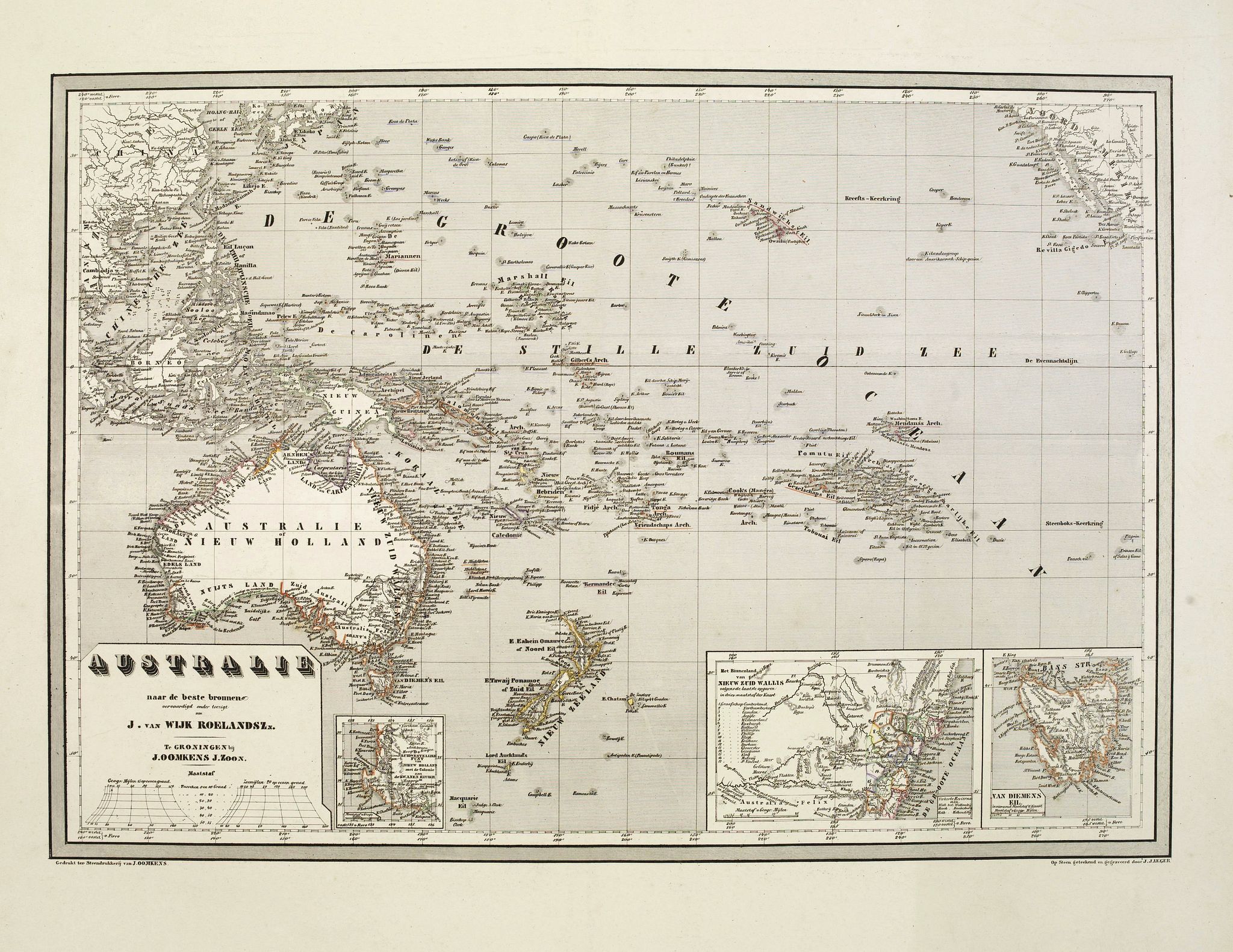 Van WIJK ROELANDZOOM, J., Australie naar de beste Bronnen. . ., antique map, old maps