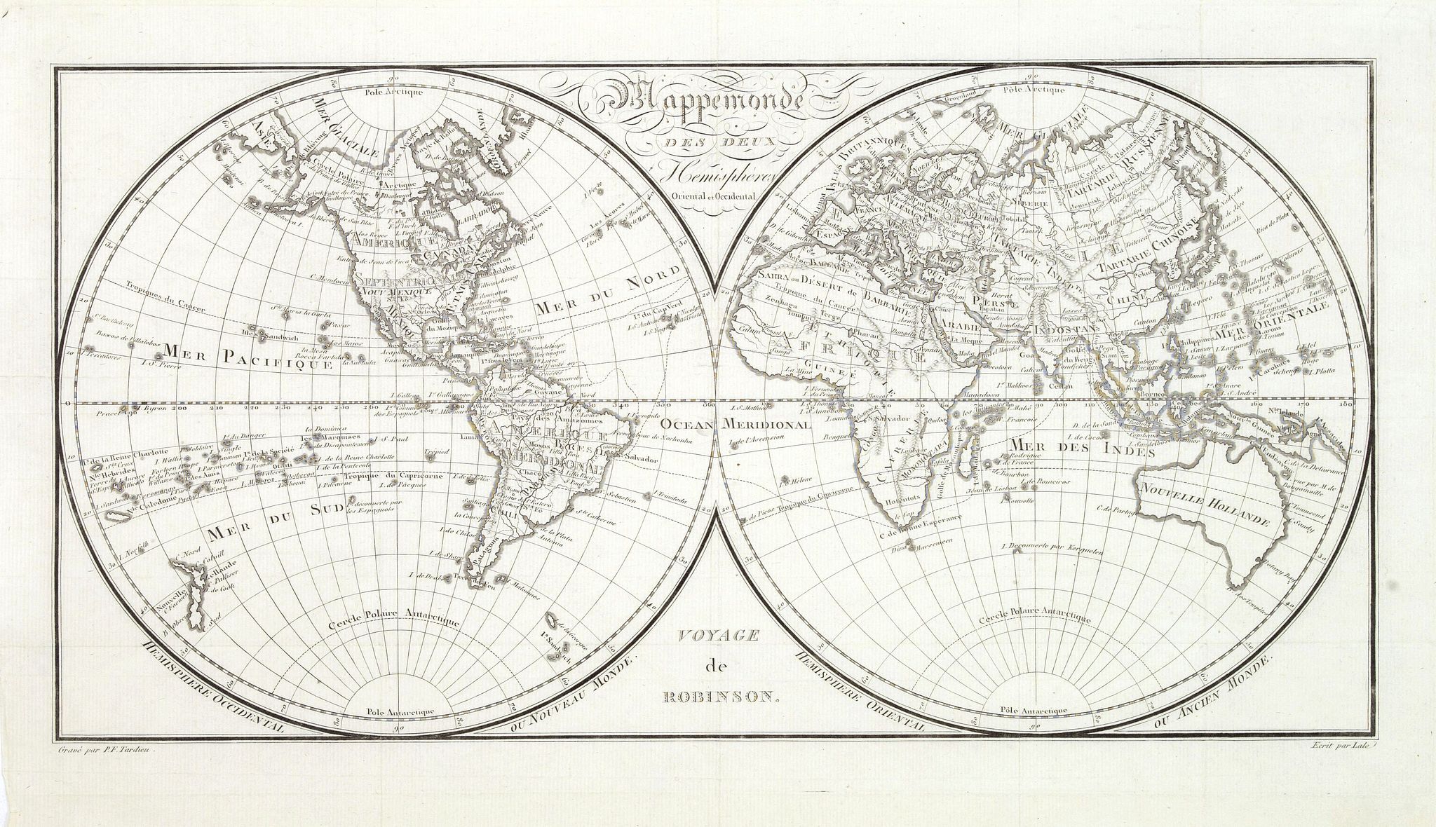 TARDIEU, P-F., Mappemonde des deux hémispheres. . ., antique map, old maps