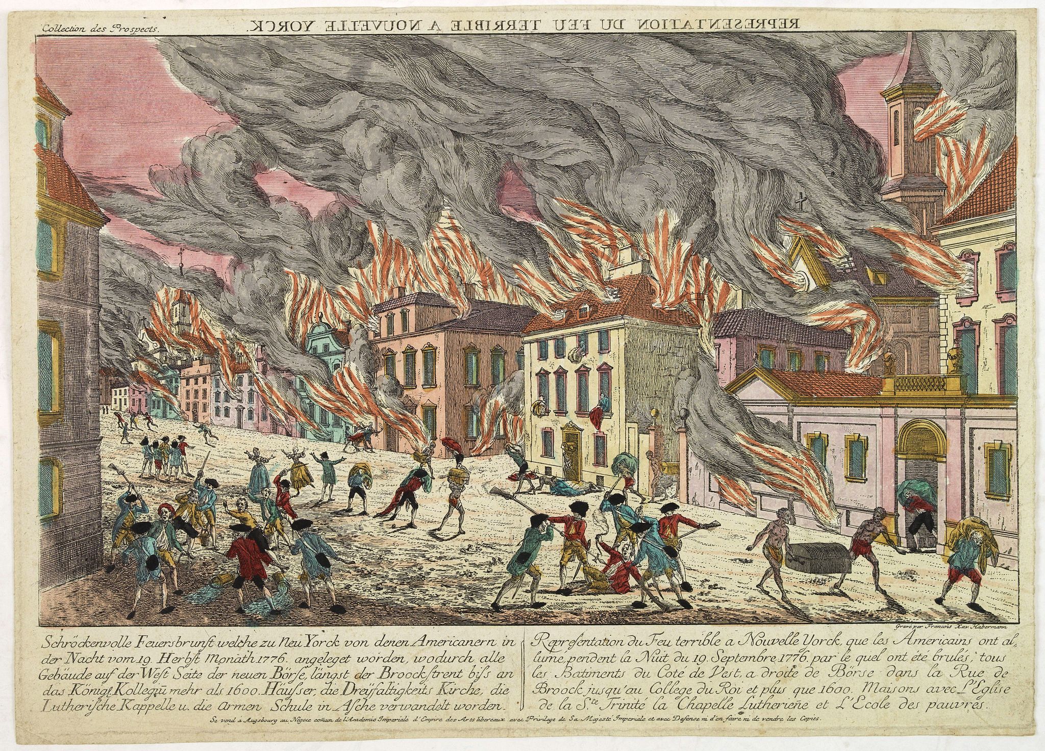 HABERMANN, F-X., Representation du feu terrible à nouvelle york., antique map, old maps