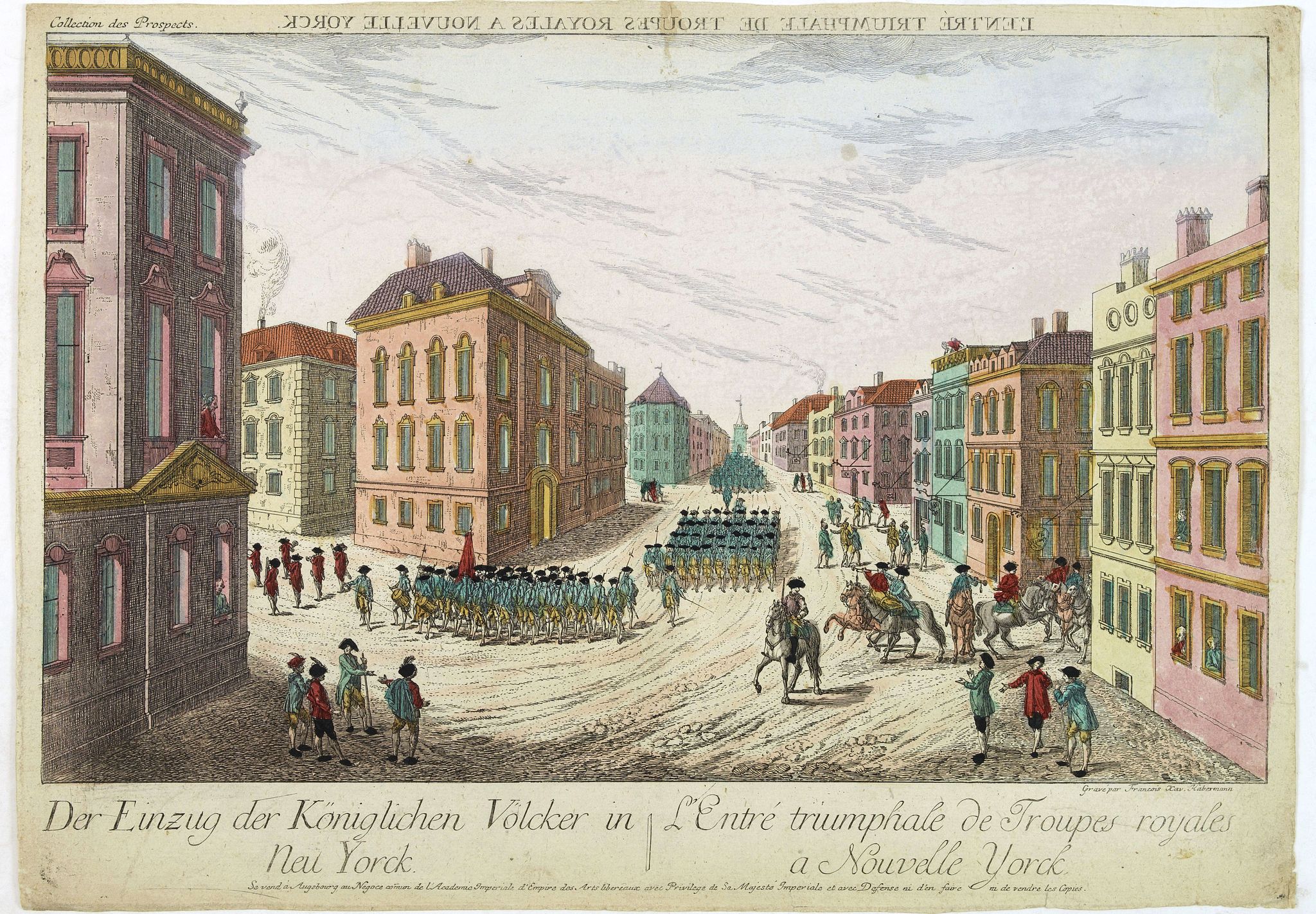 HABERMANN, F-X., L\'entrée triumphale de troupes royales à Nouvelle York, antique map, old maps