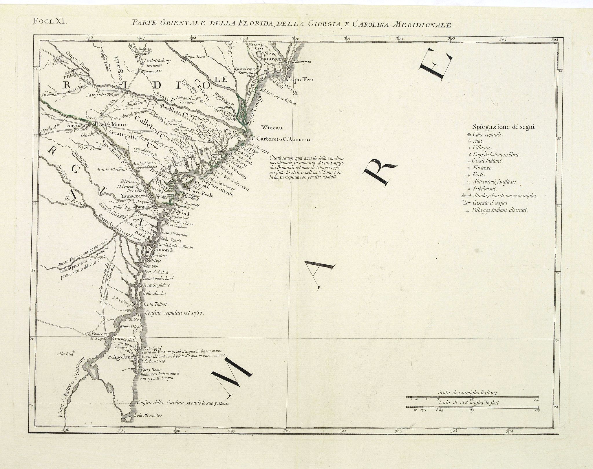 ZATTA, A., Parte Orientale della Florida, della Giorgia, e Carolina Meridionale., antique map, old maps