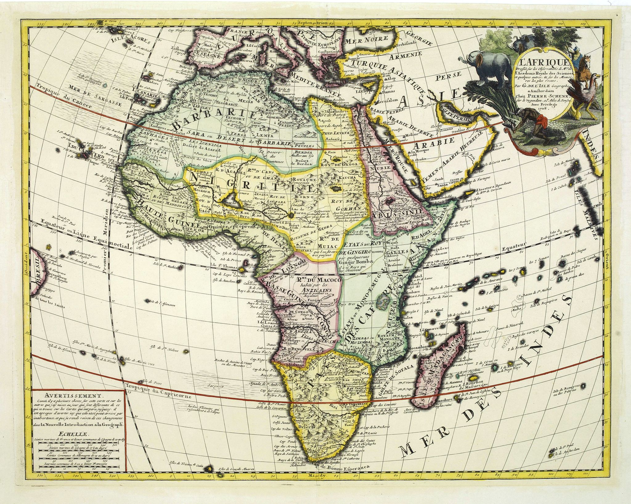 De L'ISLE, G. / SCHENK, P., L\'Afrique dressée sur les observations de Mr de l\'académie Royale des Sciences. . ., antique map, old maps