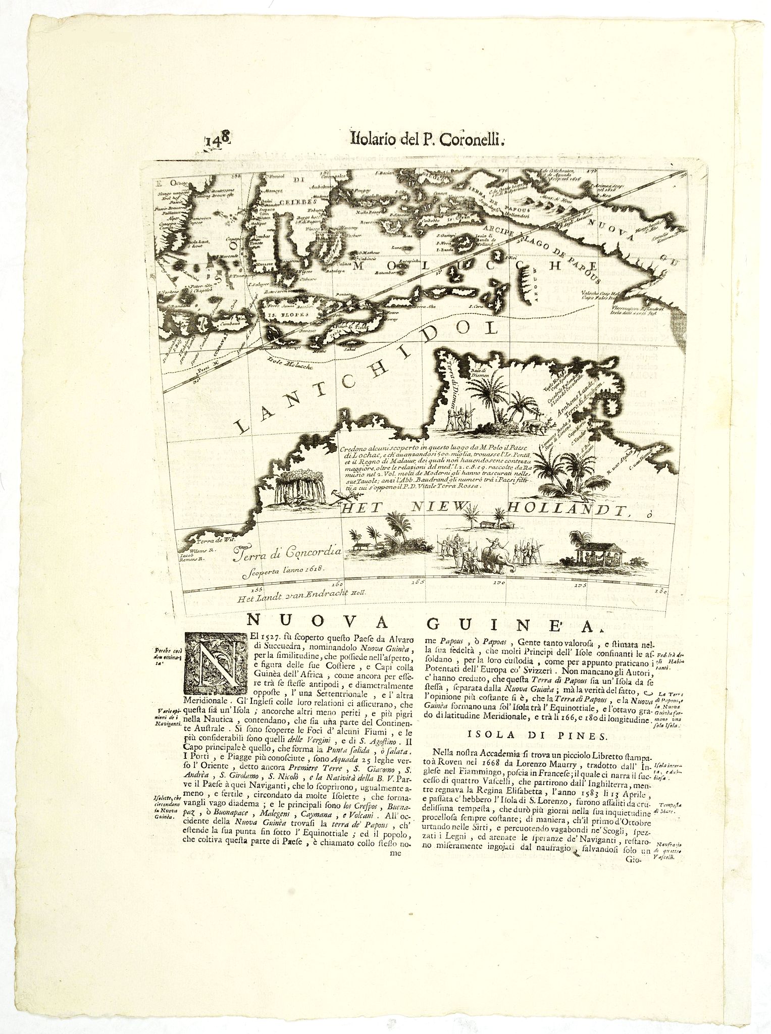 CORONELLI, V.M.,  Globe gore [ Het Niew Hollandt..] (New Holland), antique map, old maps
