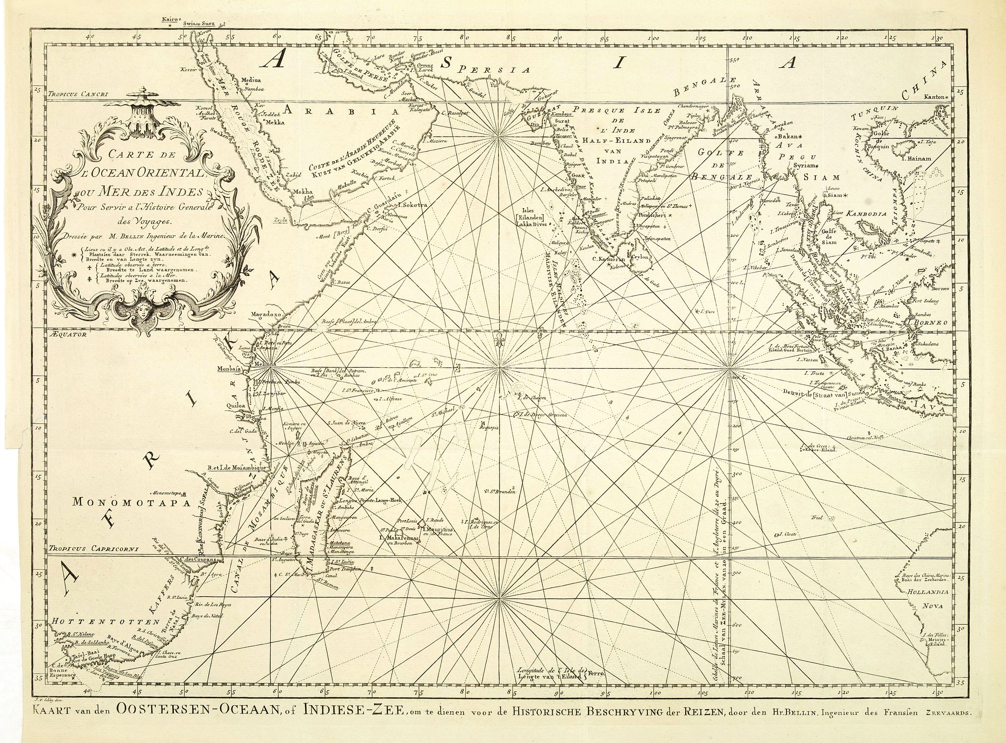 BELLIN, J.N., Carte de L'Ocean Oriental ou Mer des Indes.., antique map, old maps
