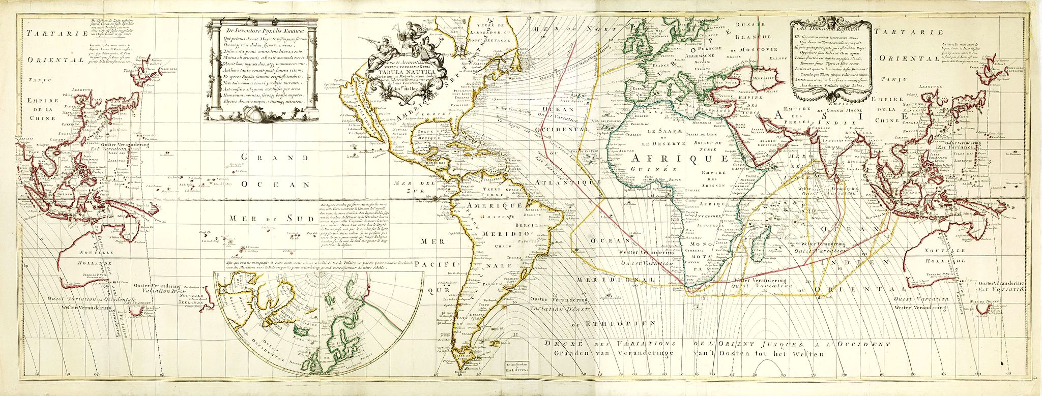 HALLEY,E. / OTTENS, J. & R., Nova & Accuratismia Totius Terrarum Tabula Nautica Variationum Magneticarum Index Juxta Obserations Anno 1706 habitas Constructa per Edm. Halley., antique map, old maps