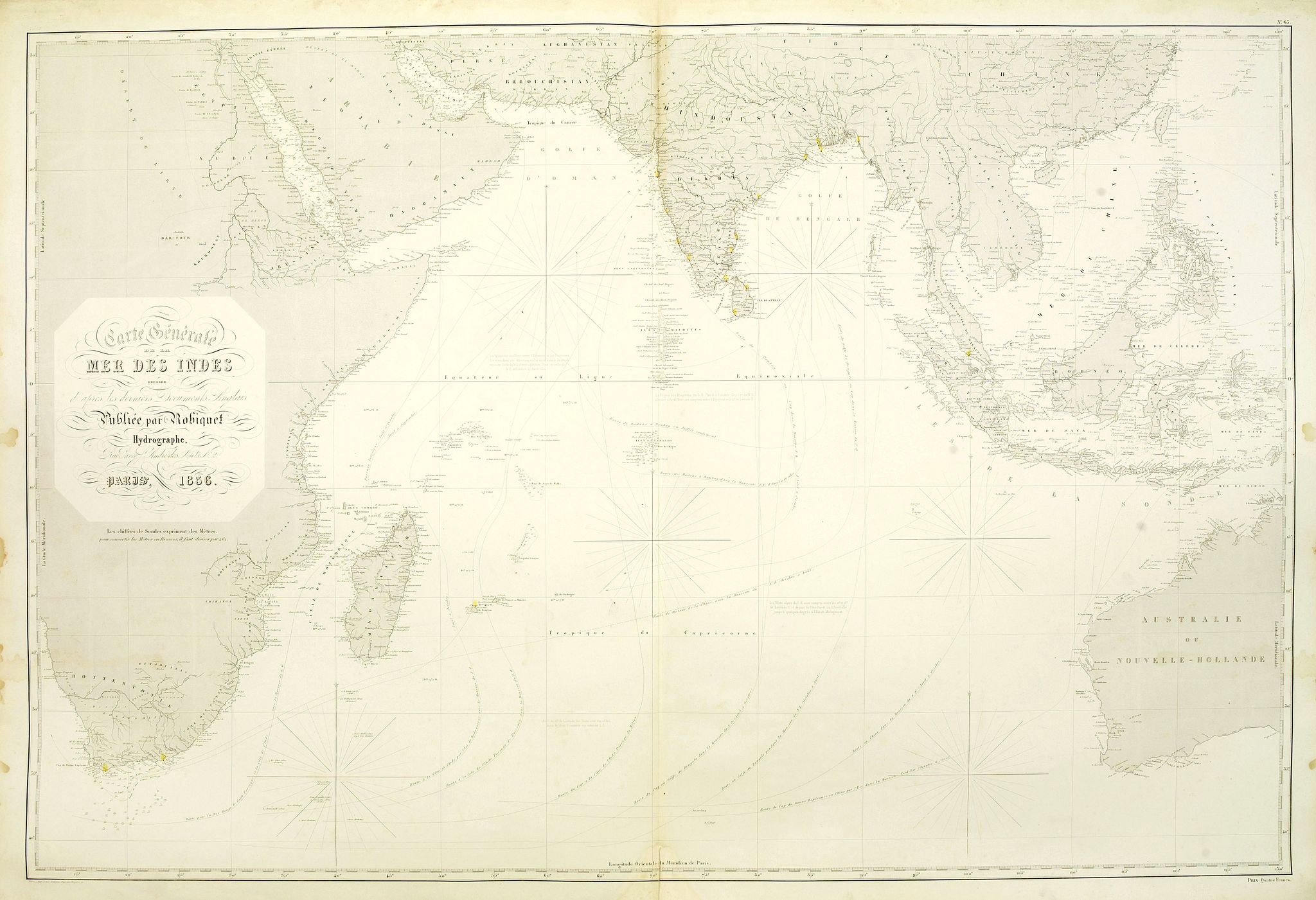 ROBIQUET., Carte générale de la Mer des Indes dressée apres les derniers documents Anglais Publiée par Robiquet . . ., antique map, old maps