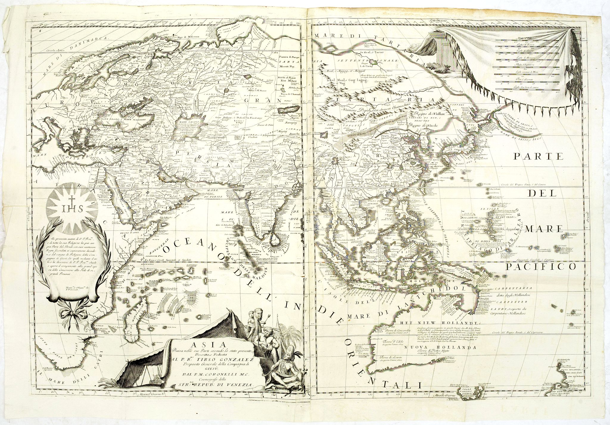 CORONELLI, V.M., Asia Divisa nelle sue Parti secondo lo stato presente Descritta, e Dedicata.. Dal P.M. Coronelli, antique map, old maps