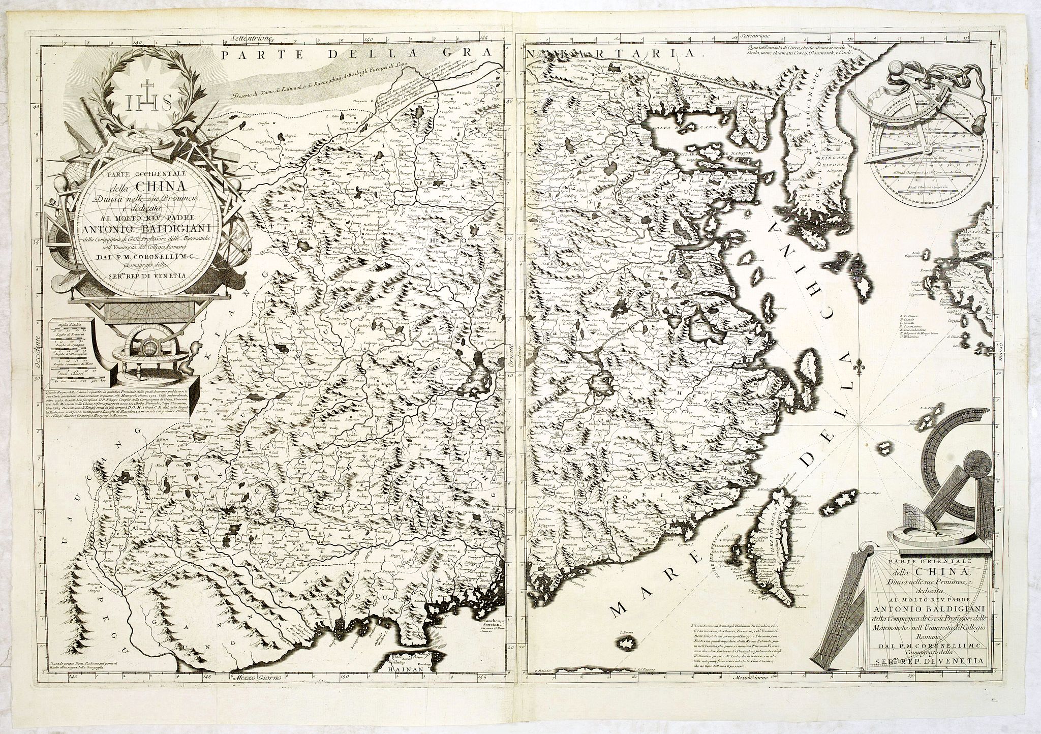 CORONELLI, V.M., Parte orientale della China.. / Parte occidentale della China. (2 sheets), antique map, old maps