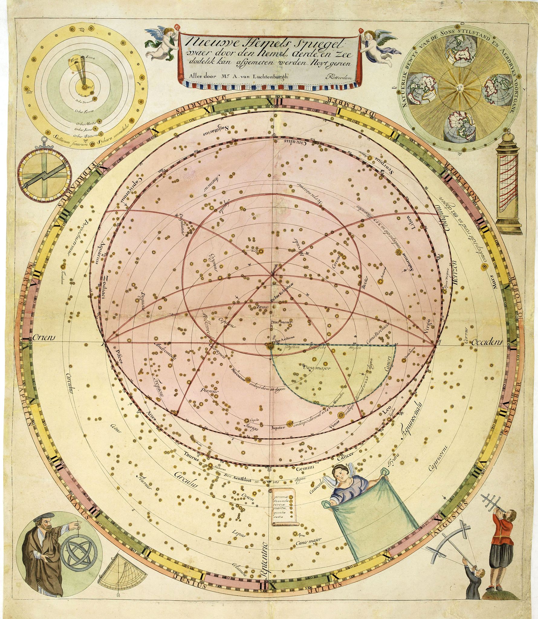 LUCHTENBURG, A. van., Nieuwe Hemels spiegel waer door den hemel, aerde en zee dadelik kan afgemeten werden Noyt gesien., antique map, old maps
