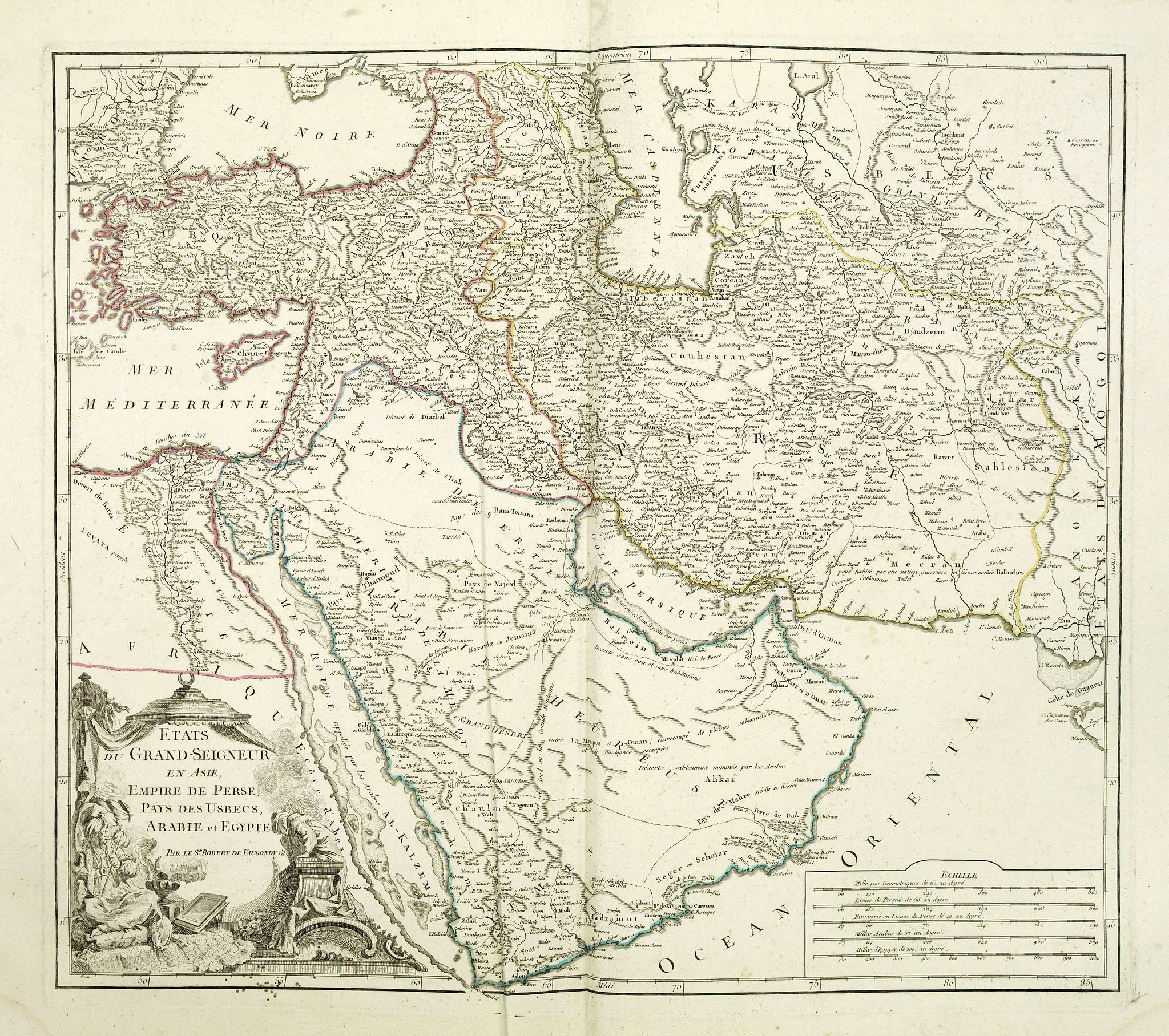 ROBERT de VAUGONDY, Gilles., Etats du Grand Seigneur en Asie Pays des Usbecs, Arabie et Egypte. . ., antique map, old maps