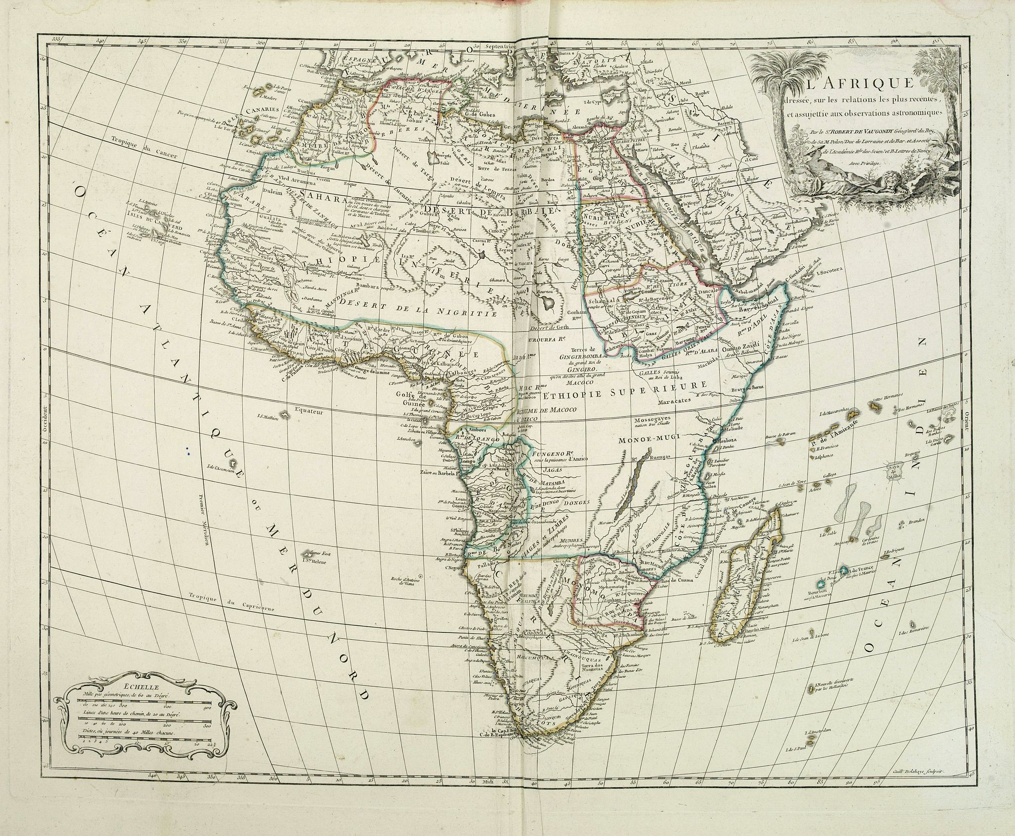 VAUGONDY, R De., L'Afrique dressée sur les relations les plus récentes et assujettie aux observations astronomiques. . ., antique map, old maps