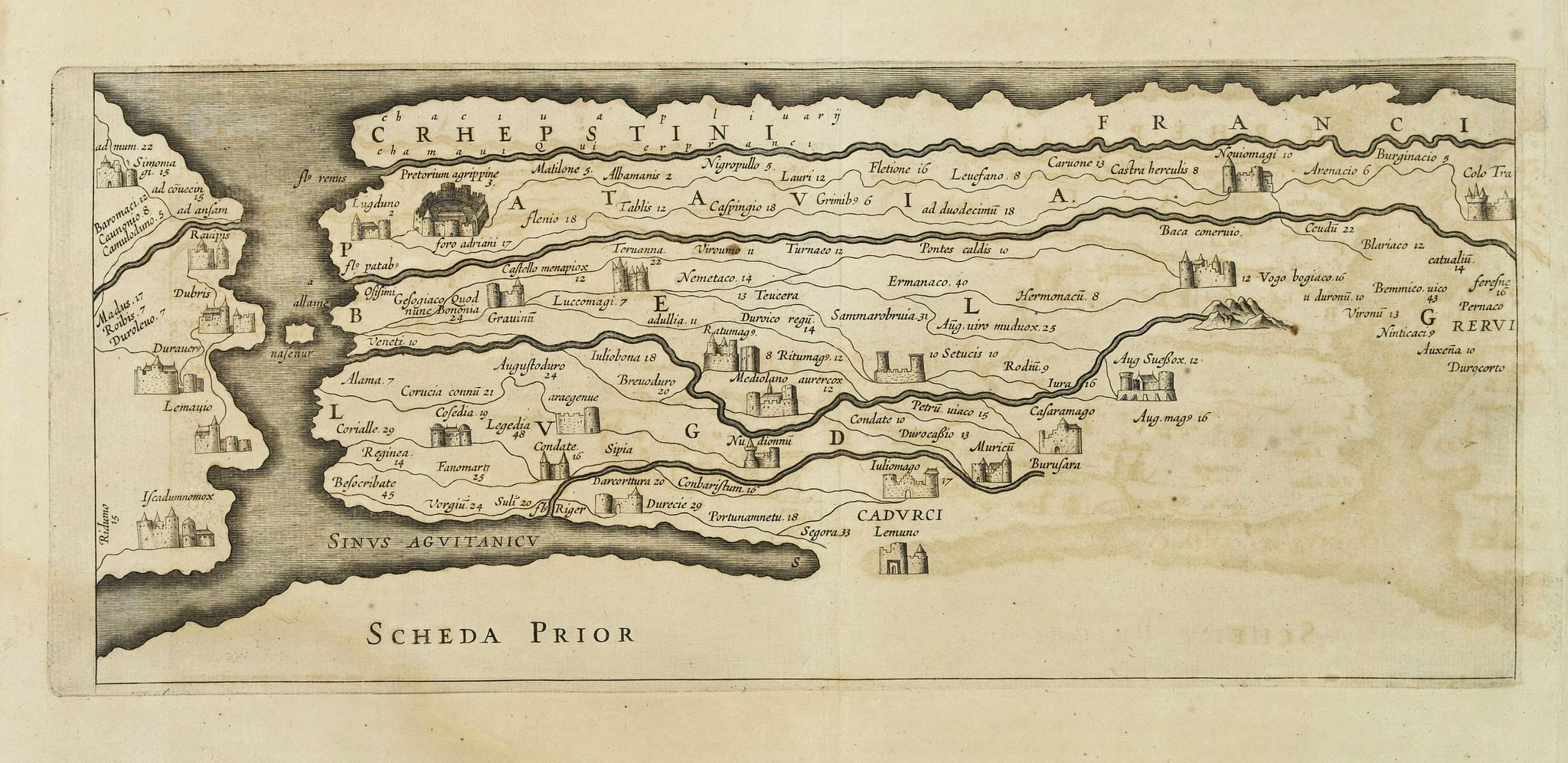 JANSSONIUS, J. ?,  [First part of the Tabula Peutingeriana map with no tittle] Chrepstini Franci., antique map, old maps