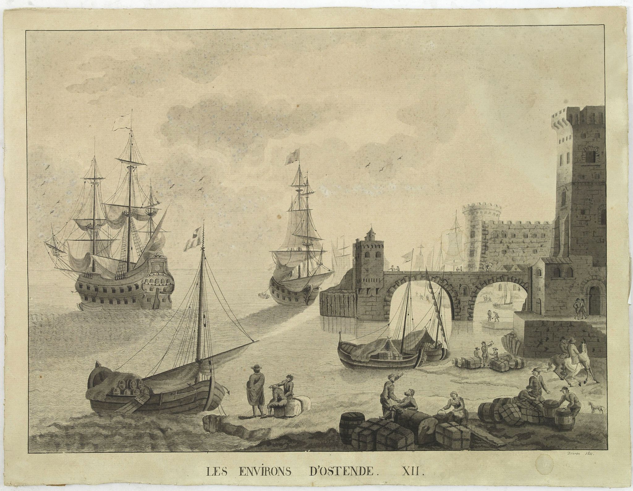 DREVON, Les environs d'Ostende. XII., antique map, old maps