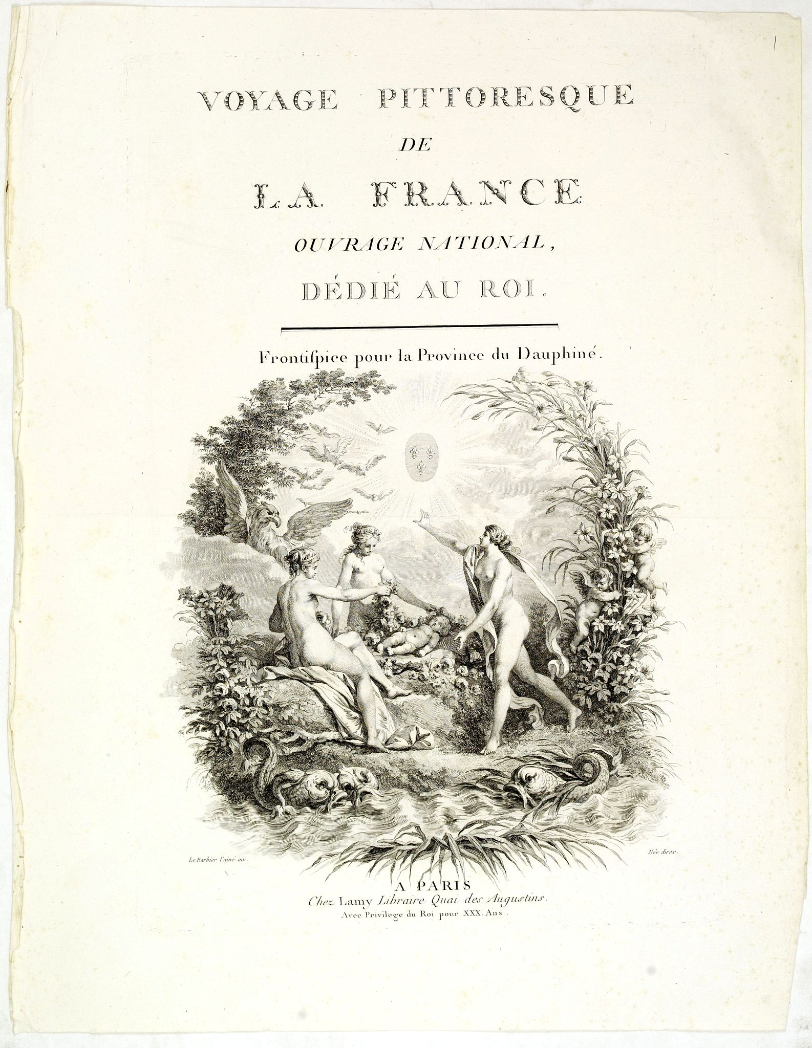 LE BARBIER, J.J., (Title page) Voyage pittoresque de la France ouvrage national dédié au roi. Frontispice pour la province du Dauphiné., antique map, old maps