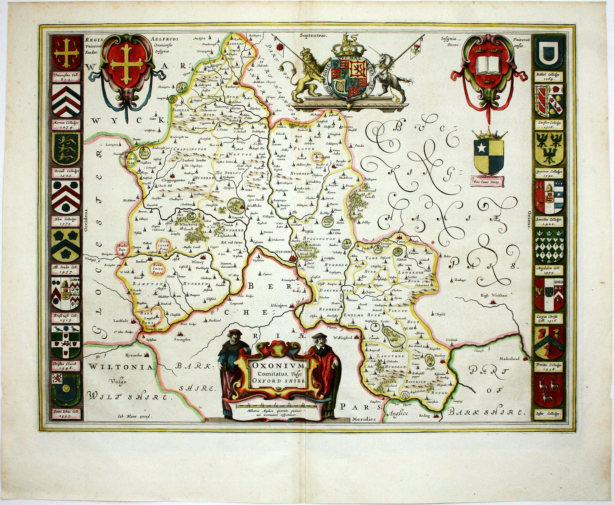 BLAEU, J., Oxonium Comitatus, Vulgo Oxford shire., antique map, old maps