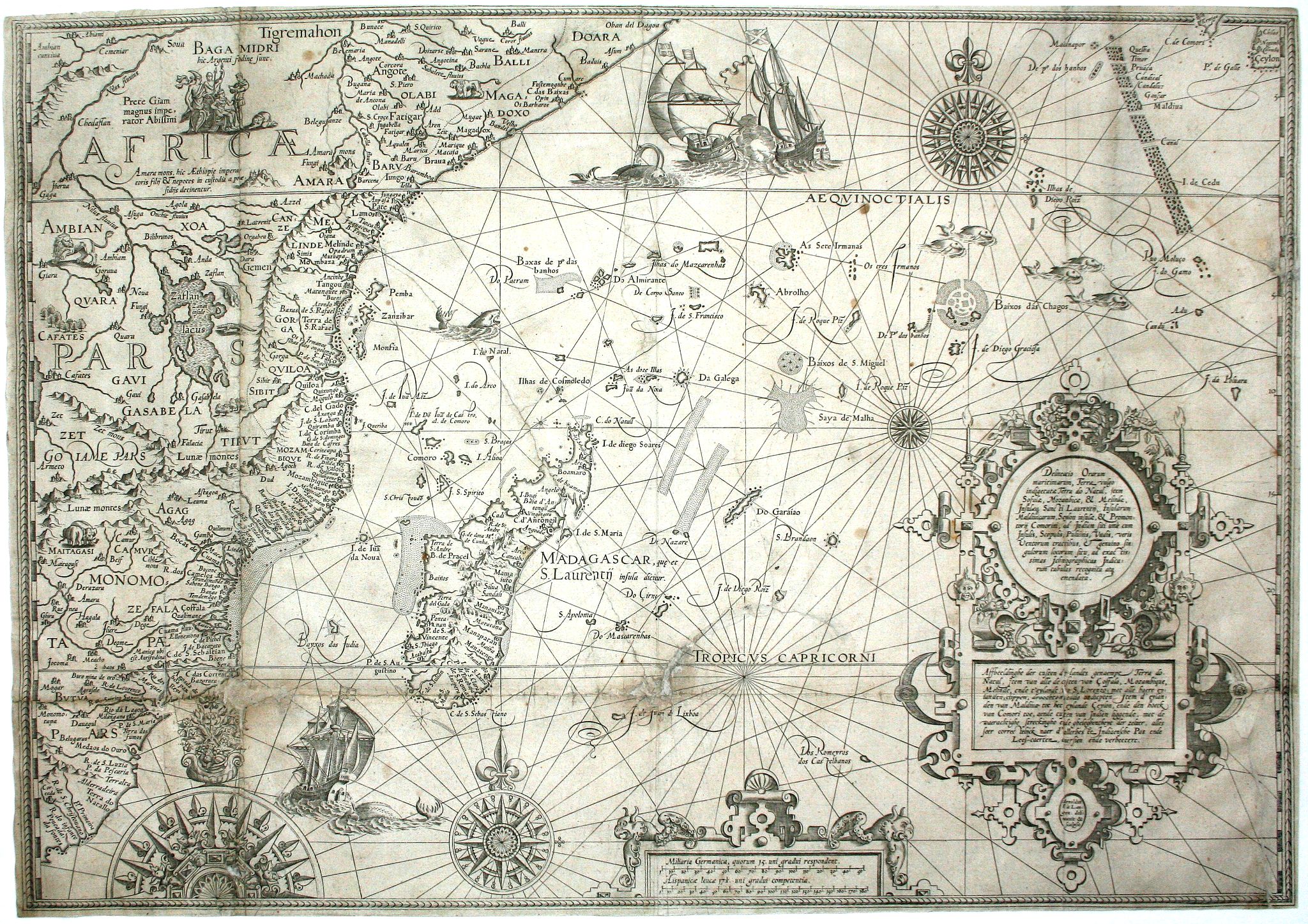 VAN LINSCHOTEN, J.H., Affbeeldinghe der custen des landts...Terra do Natal., antique map, old maps