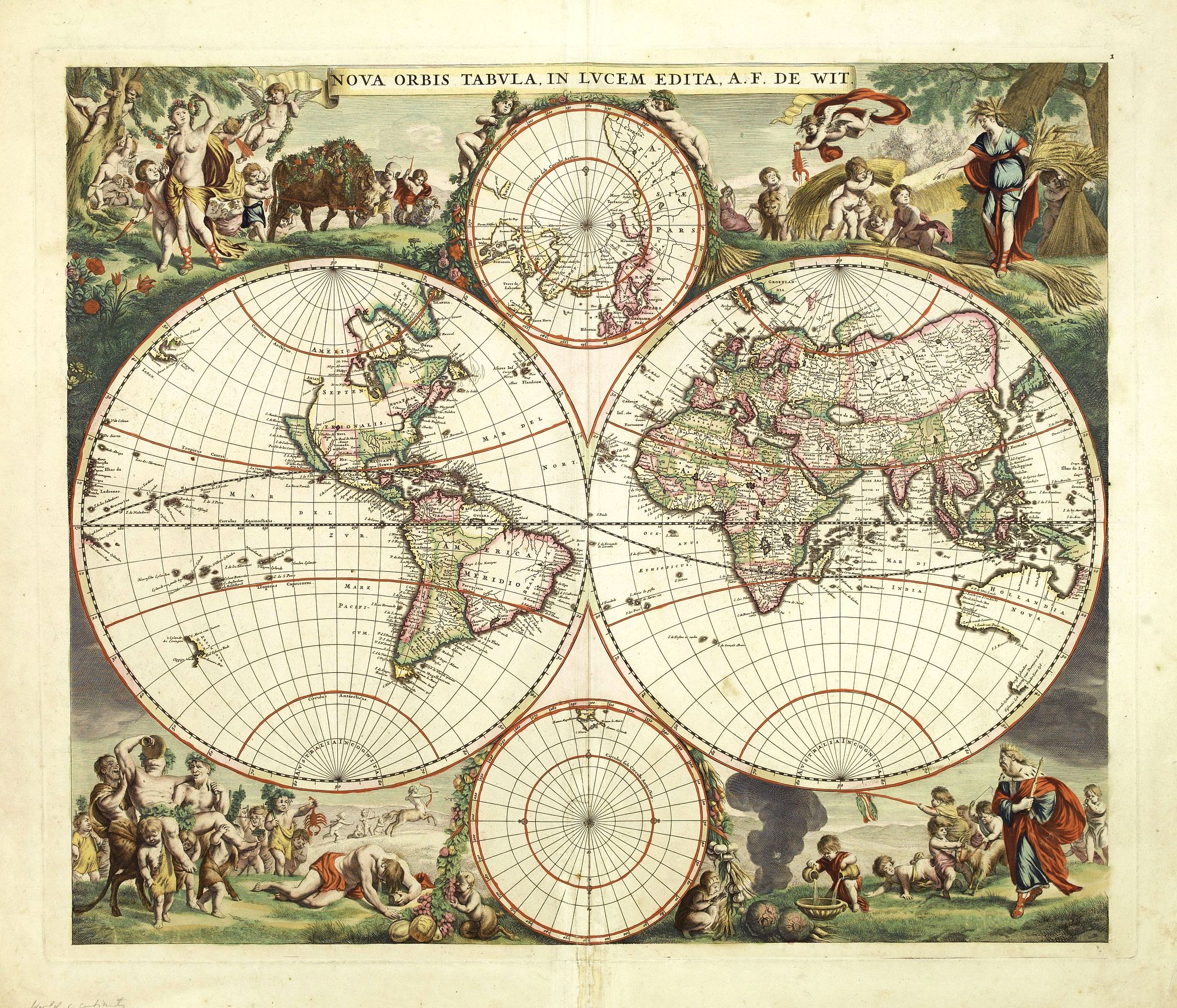 DE WIT, F., Nova Orbis Tabula in Lucem edita A.F.de Wit., antique map, old maps