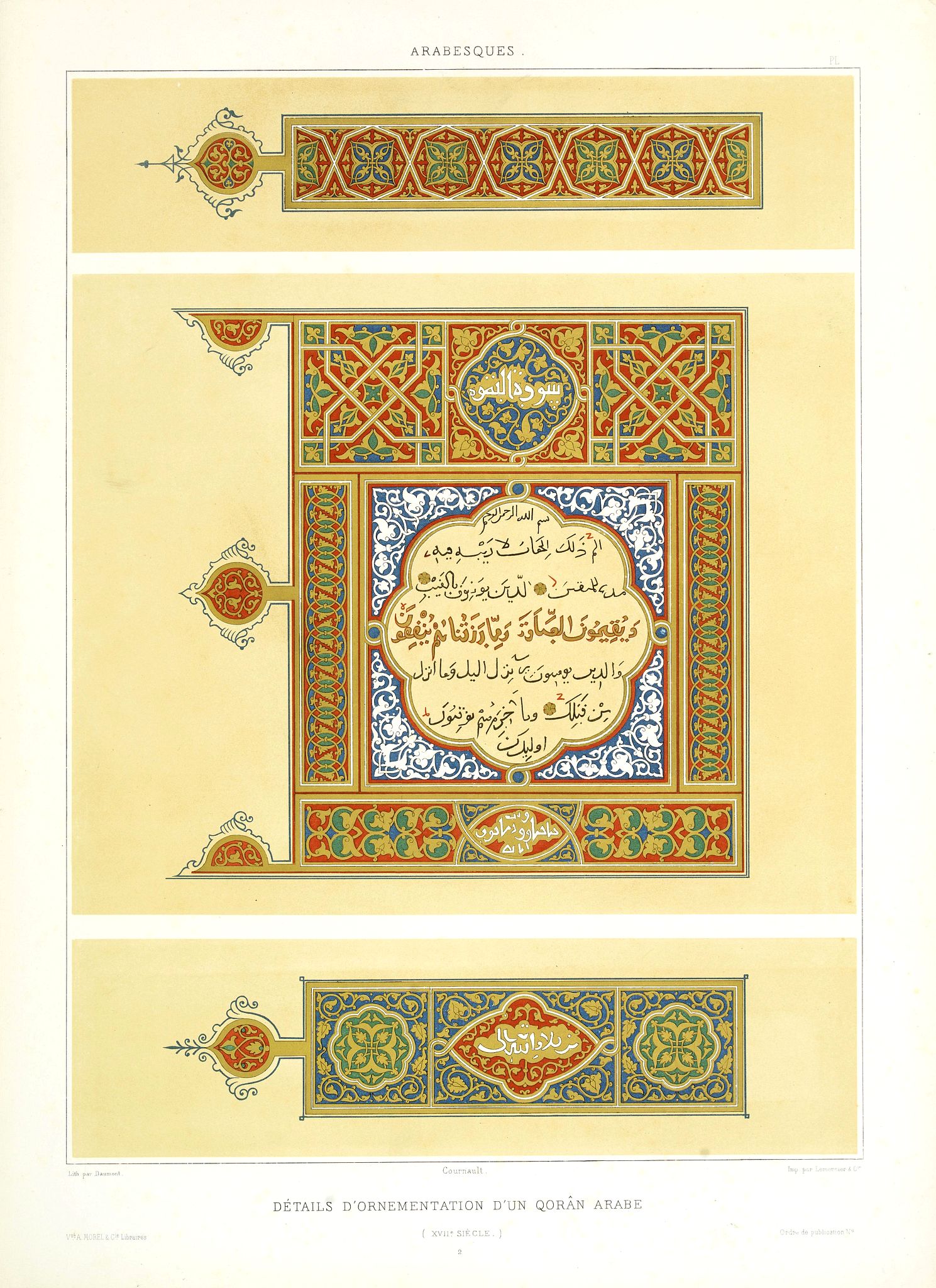PRISSE D'AVENNES, E., Arabesques. - Détails d'ornementation d'un Qoran Arabe (XVIIe siècle), antique map, old maps