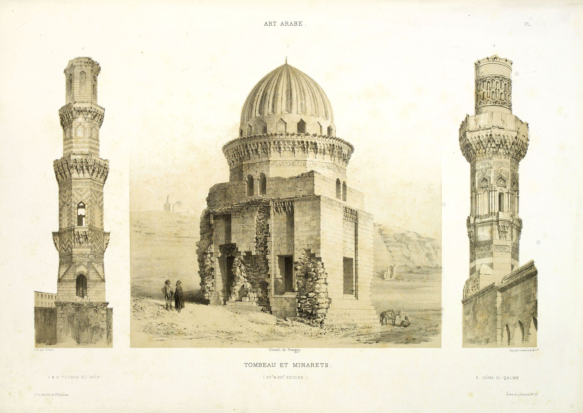 PRISSE D'AVENNES, E., Art arabe. - Tombeau et Minarets. (Xve . & XVIe siecles.), antique map, old maps