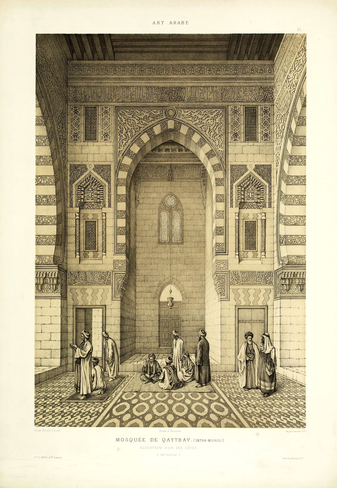 PRISSE D'AVENNES, E., Art arabe. - Mosquée de Qaytbay. (intra-muros.) Elévation d'un des côtés. (Xve siècle), antique map, old maps