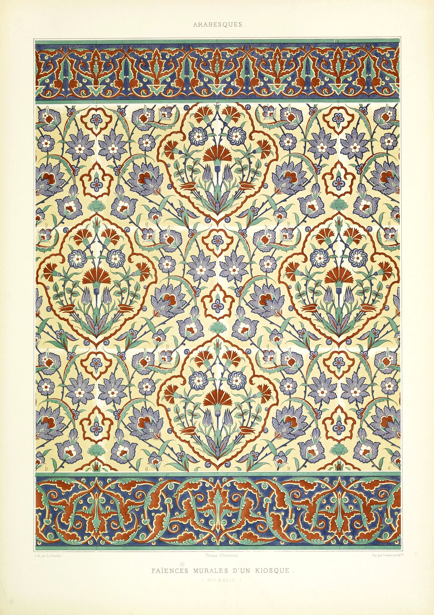 PRISSE D'AVENNES, E., Arabesques. - Faïences murales d'un kiosque. (XVIe siècle.), antique map, old maps