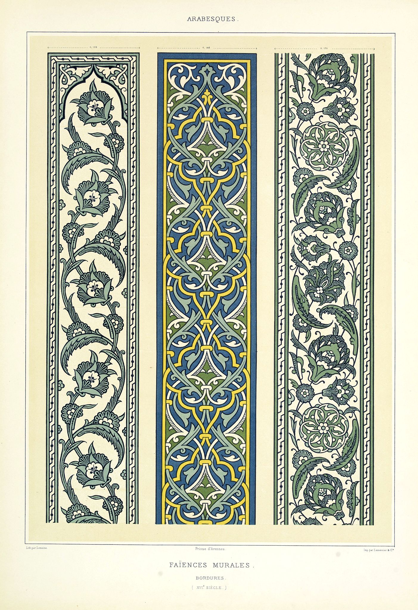 PRISSE D'AVENNES, E., Arabesques. - Faënces murales. Bordures. (XVIe siècle.), antique map, old maps