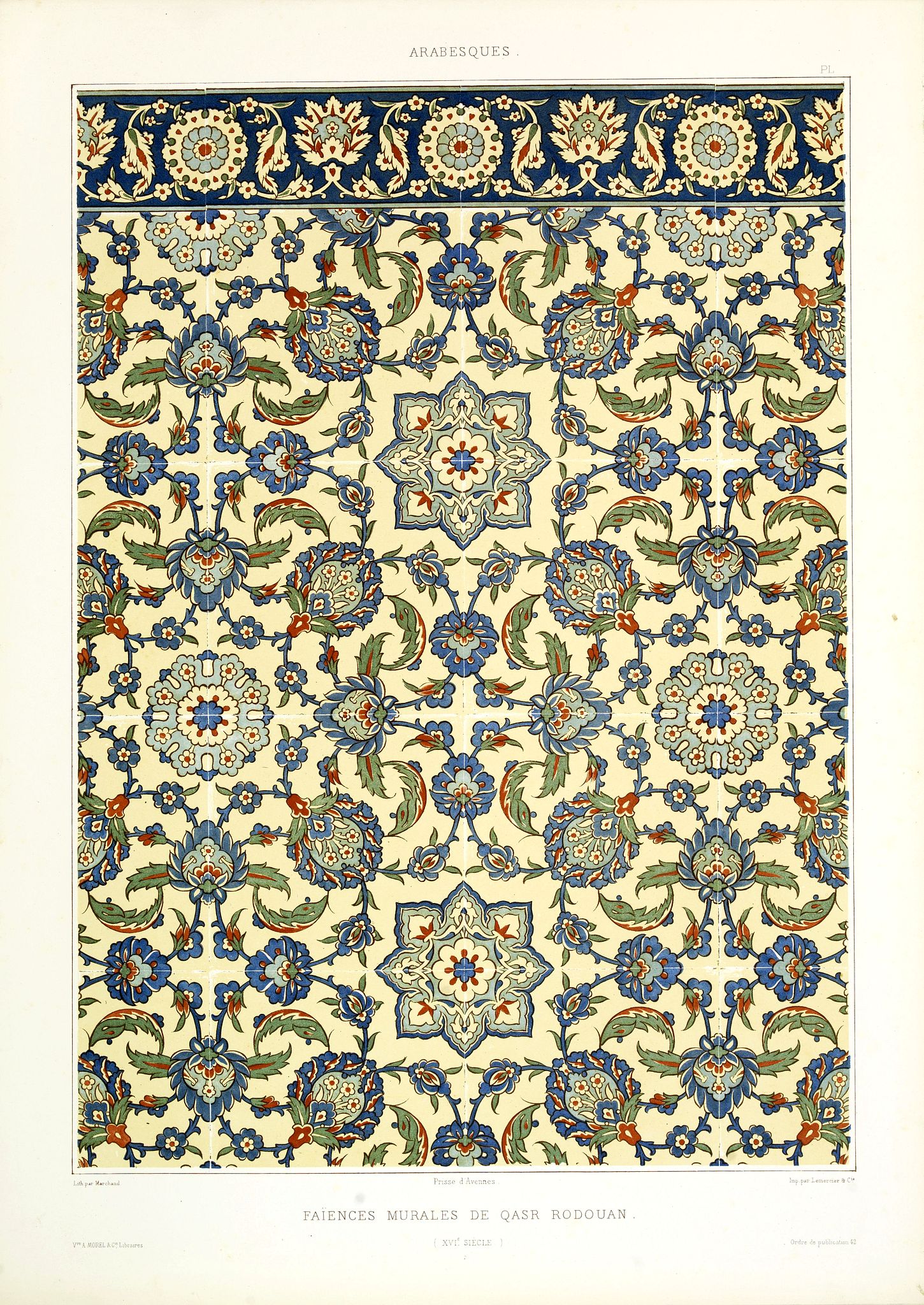 PRISSE D'AVENNES, E., Arabesques. - Faïence murales de Qasr Rodouan. (XVIe siècle), antique map, old maps
