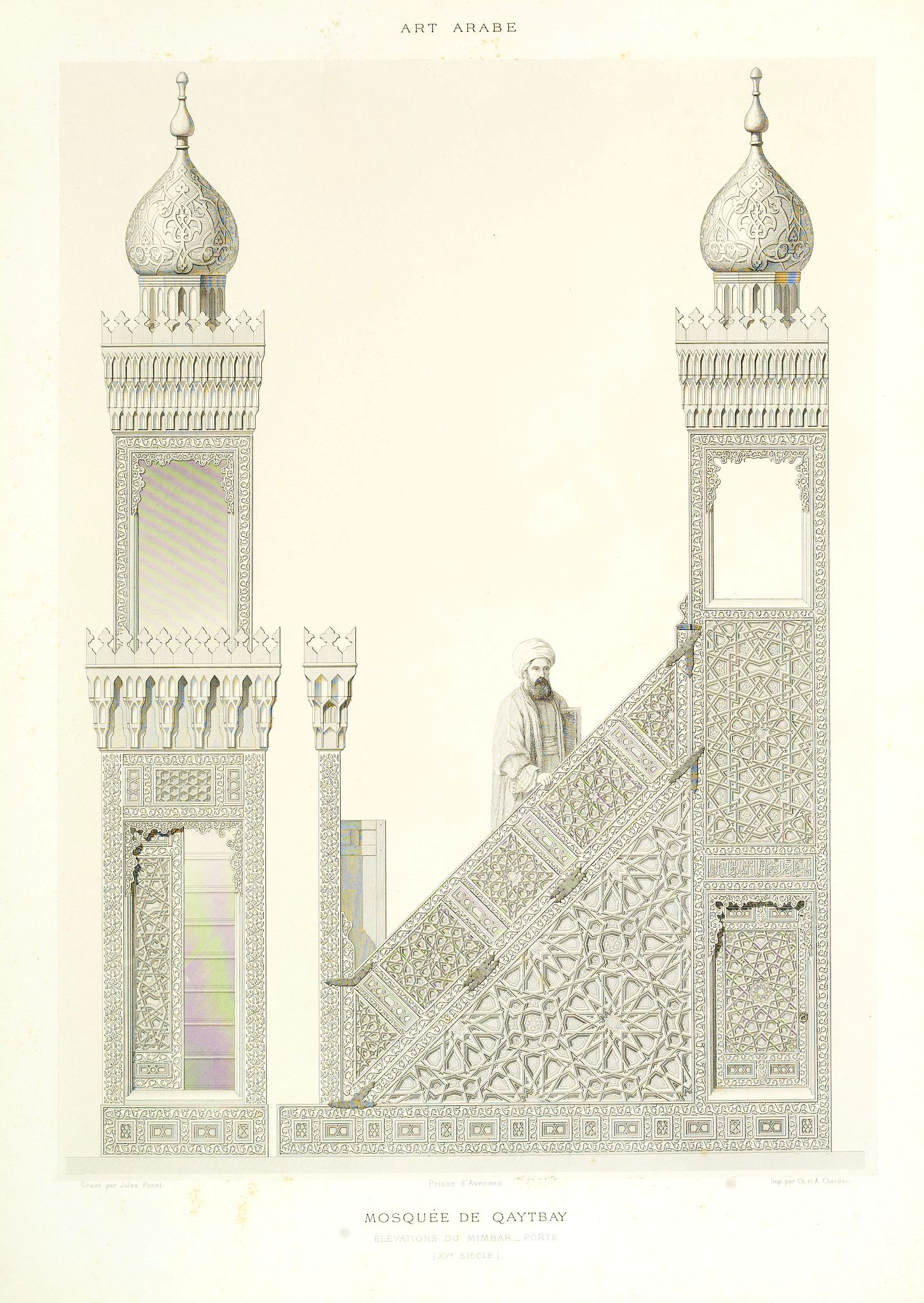 PRISSE D'AVENNES, E., Art arabe. - Mosquée de Qaytbay élévations du mimbar_porte (Xve siècle), antique map, old maps
