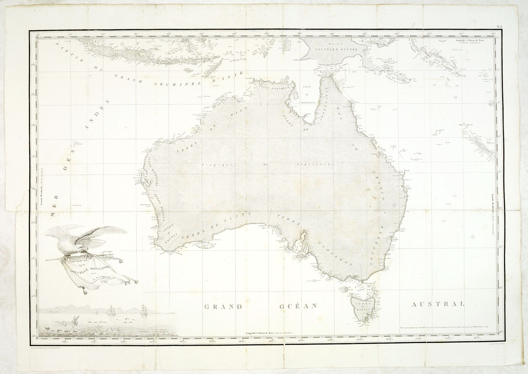 FREYCINET, M.L., Carte Generale de la Nouvelle Hollande., antique map, old maps