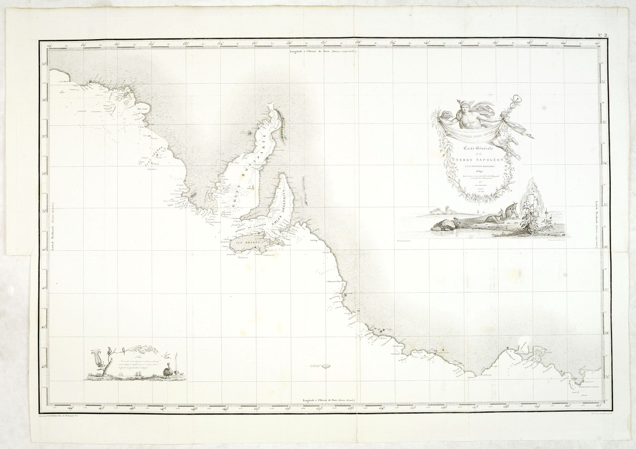 FREYCINET, M.L., Carte Generale de la Terre Napoleon (a la Nouvelle Hollande)... par M.L. Freycinet an 1808, antique map, old maps