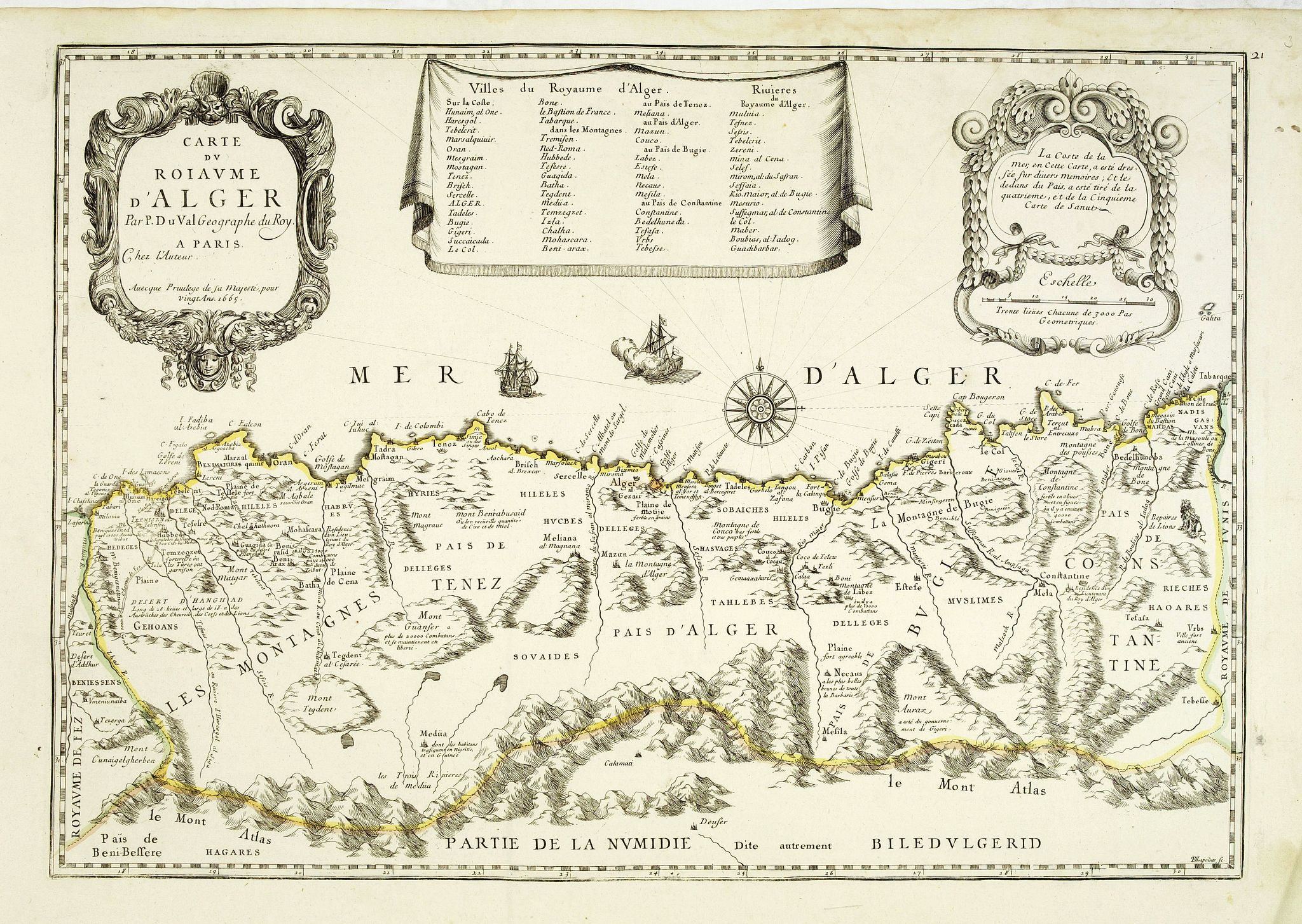 DU VAL, P., Carte du Royaume d'Alger . . ., antique map, old maps