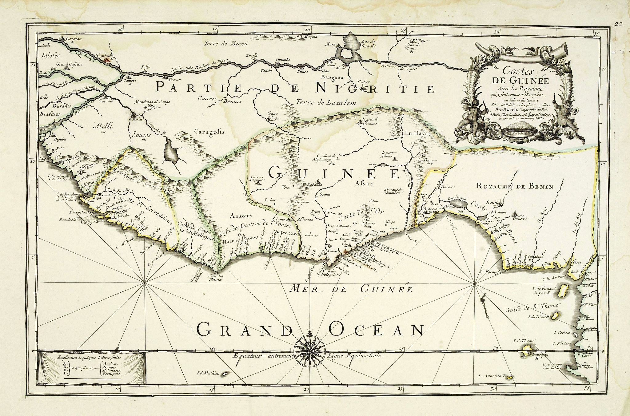 DU VAL, P., Costes de Guinée avec les Royaumes qui y sont connus des Européens, au-dedans des terres, selonn les relations les plus nouvelles . . ., antique map, old maps