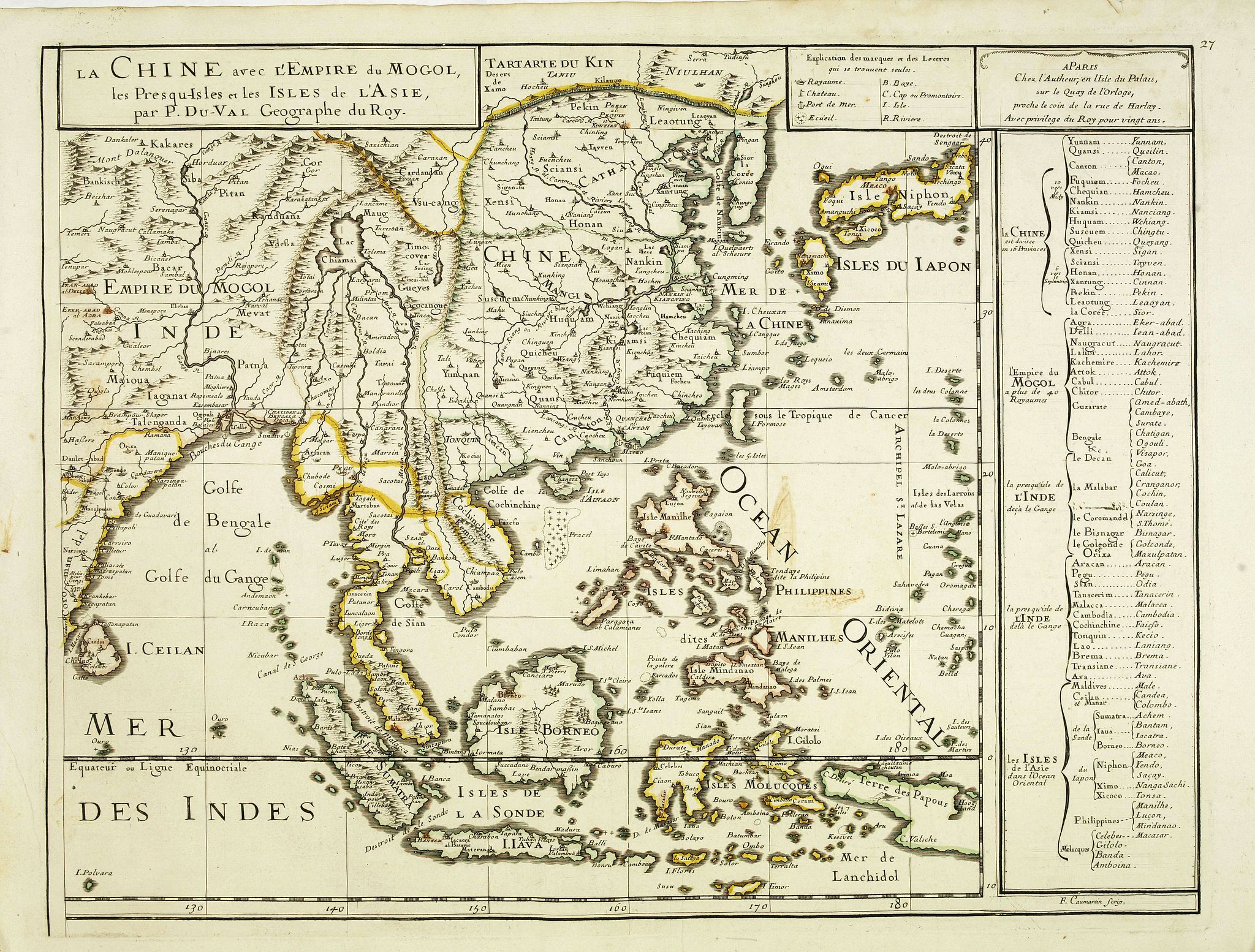 DU VAL, P., La Chine vaec l'Empire du Mogol. . ., antique map, old maps