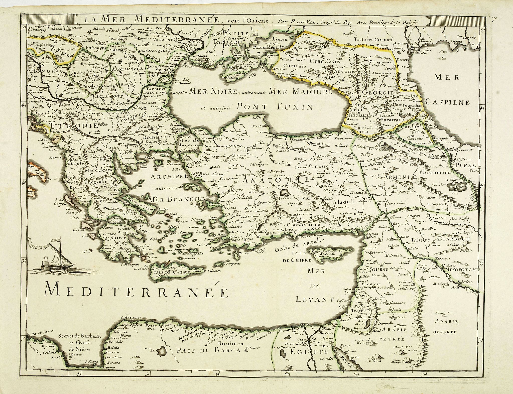 DU VAL, P., La Mer Mediterrannée vers l'Orient . . ., antique map, old maps