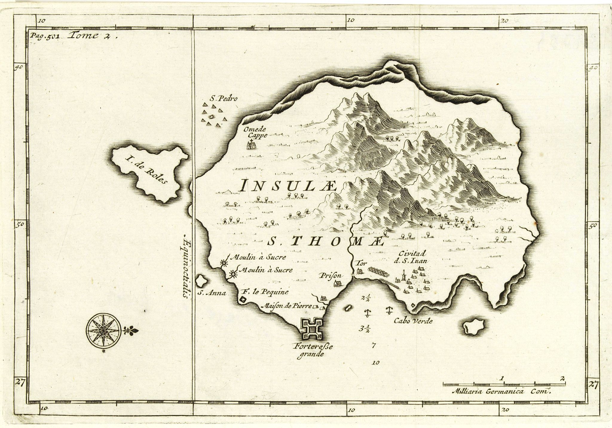 DE RENNEVILLE, R.A.C., Insulae S. Thomae., antique map, old maps