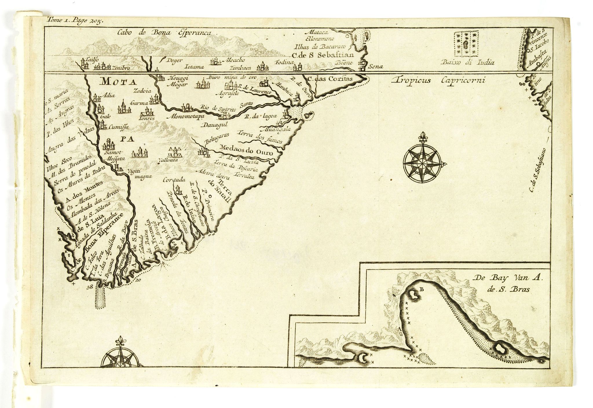 DE RENNEVILLE, R.A.C., Cabo de Bona Esperanca / De Bay Van A de.S. Bras., antique map, old maps