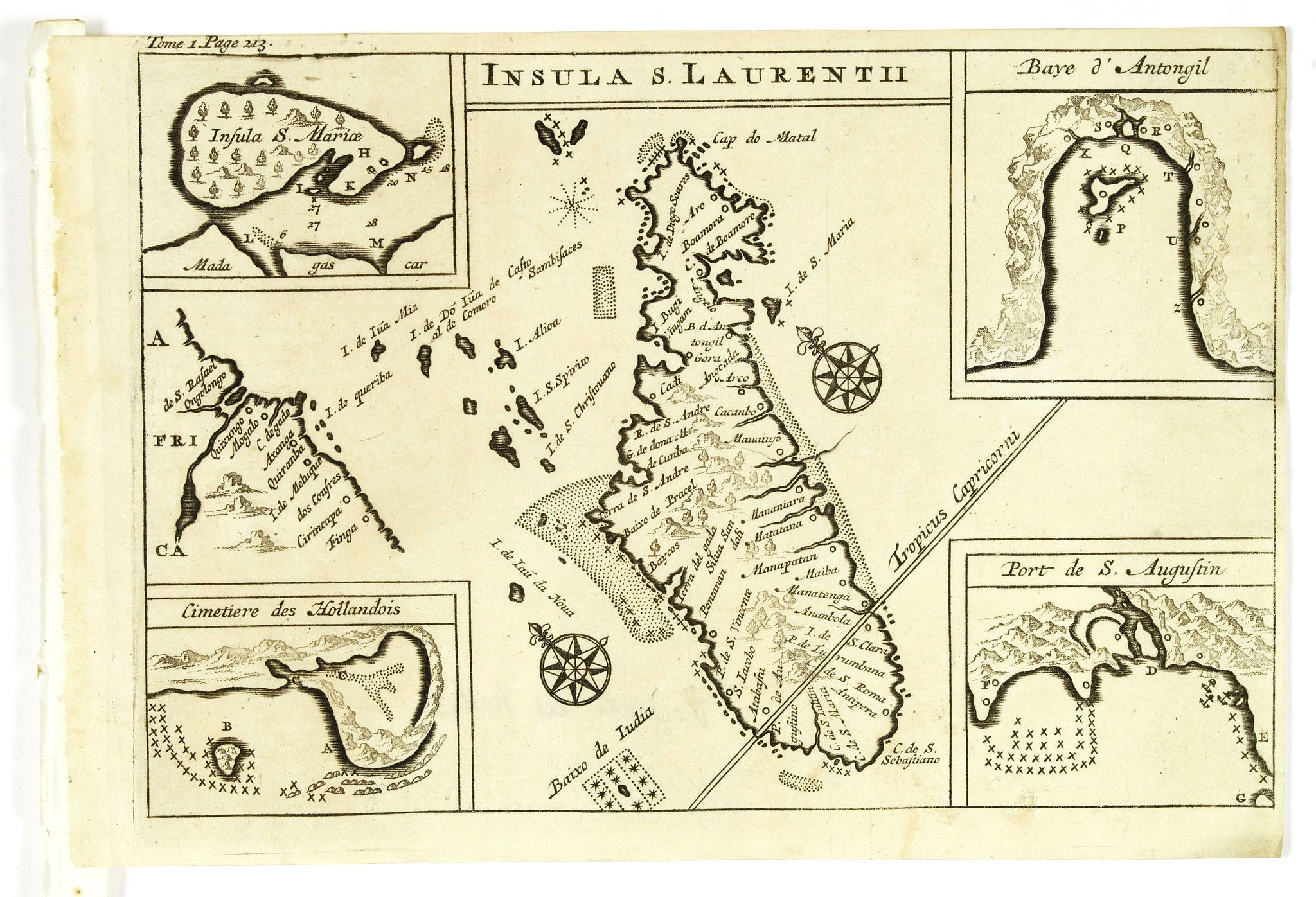 DE RENNEVILLE, R.A.C., Insula S. Laurentii., antique map, old maps